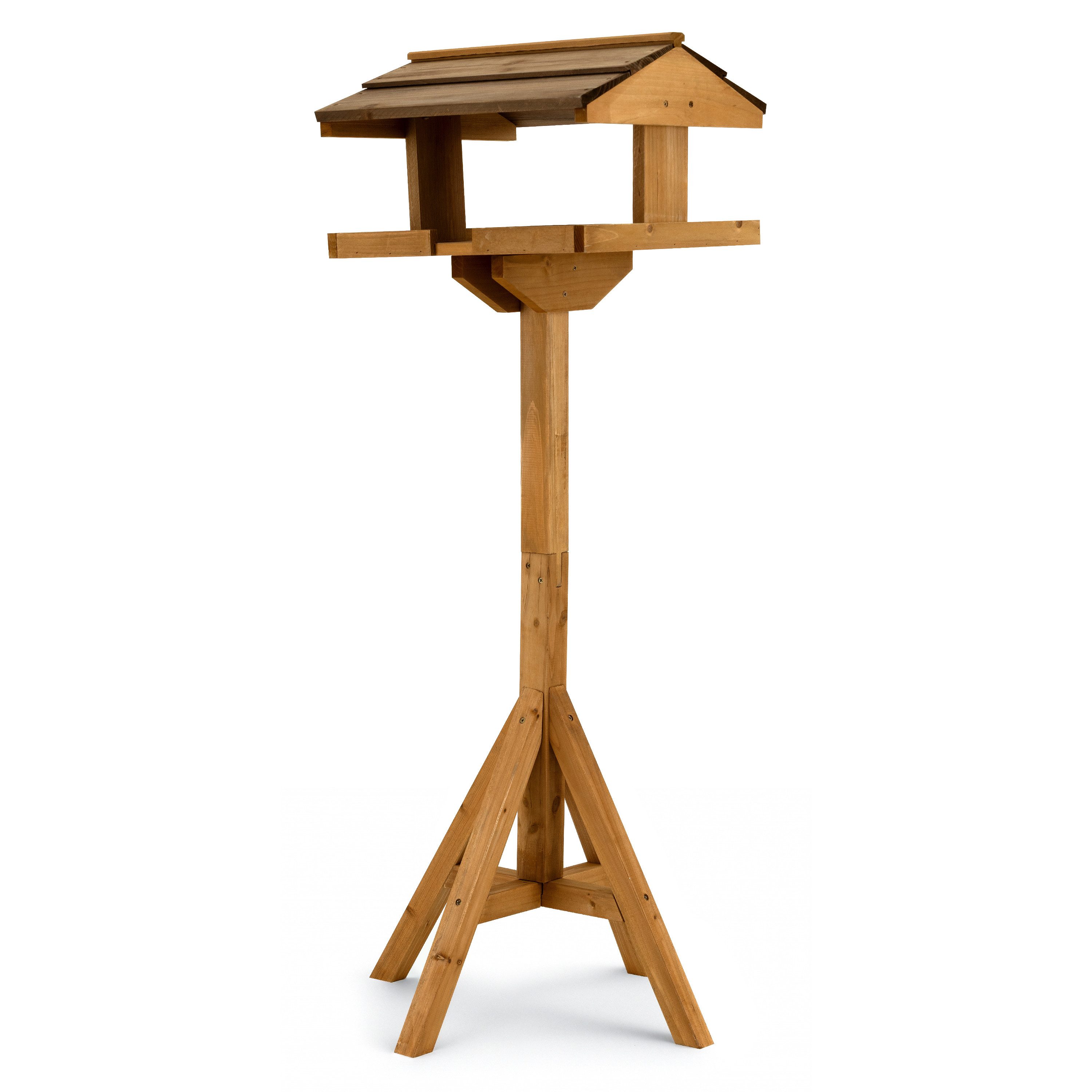 Moorland Vogelhaus Vogelhaus VH5 mit Ständer Wetterfest VH 114cm hoch, Offenes Vogelfutterhaus Braun aus Tannenholz