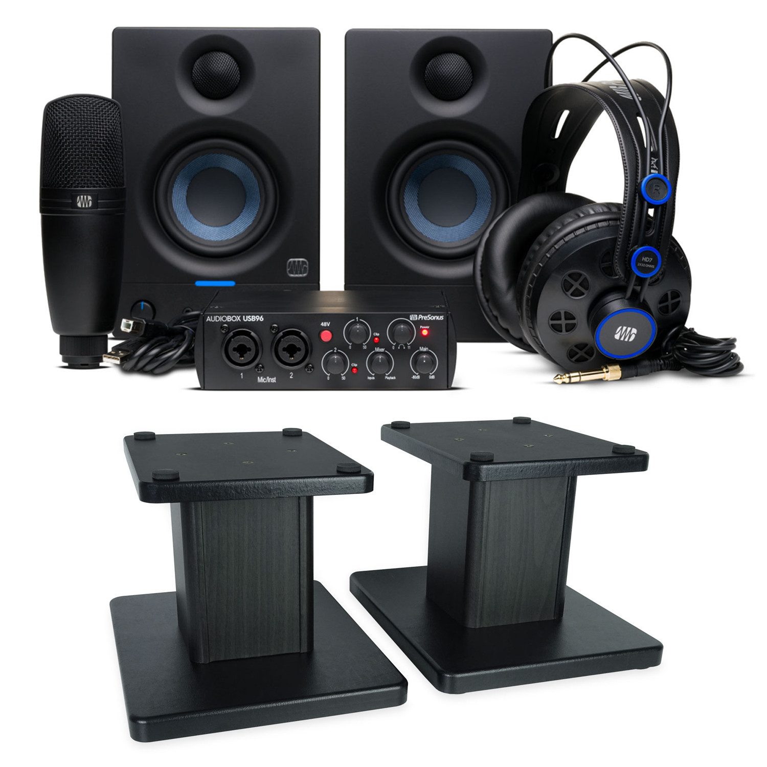 Presonus Recording-Set Audiobox 96k Bundle mit Boxenständern BK Digitales Aufnahmegerät