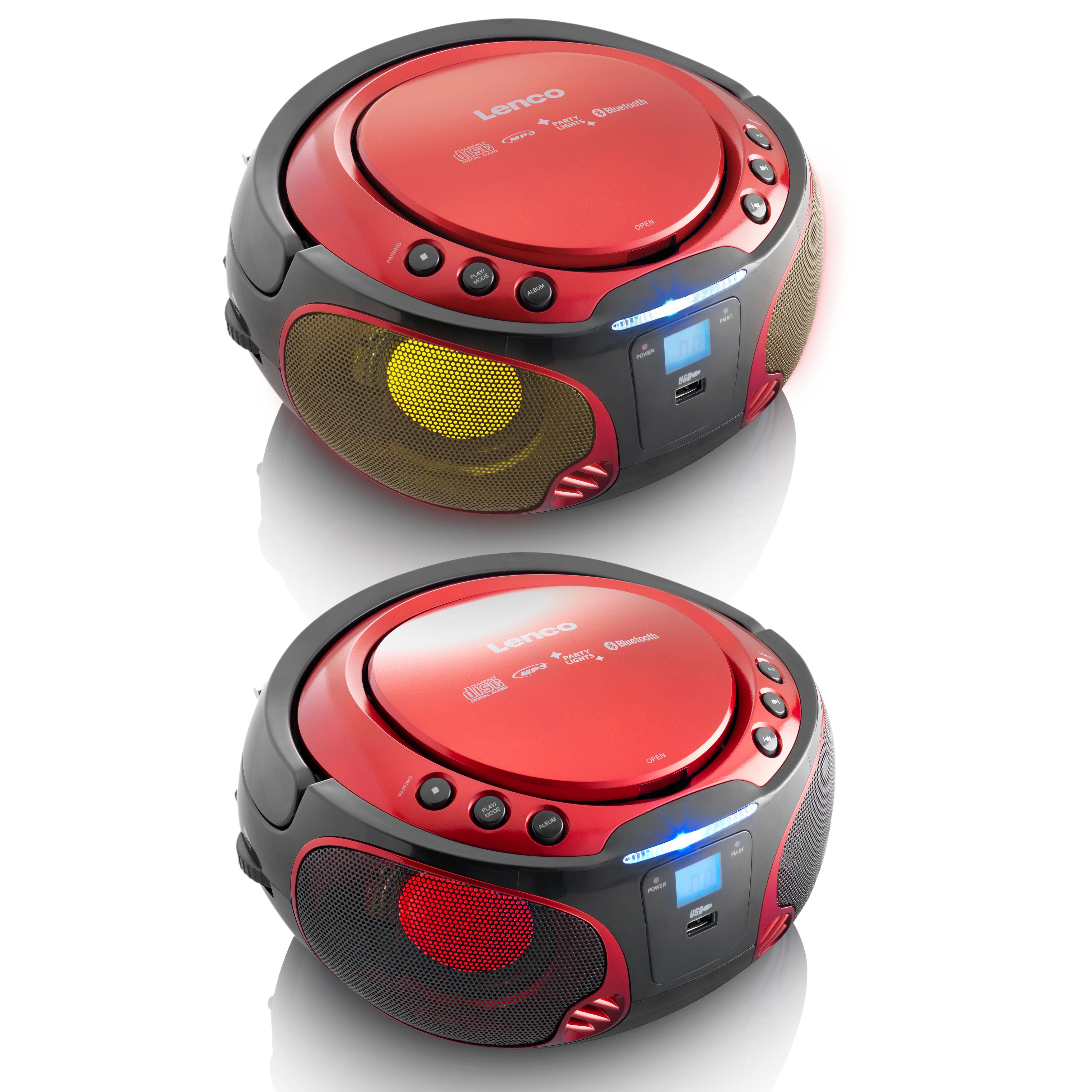Lenco SCD-550RD UKW-Radio (FM, 5 W, CD/MP3-Player mit Lichteffekten, Bluetooth 5.0, USB & AUX in Rot) – Bild 5 von 5
