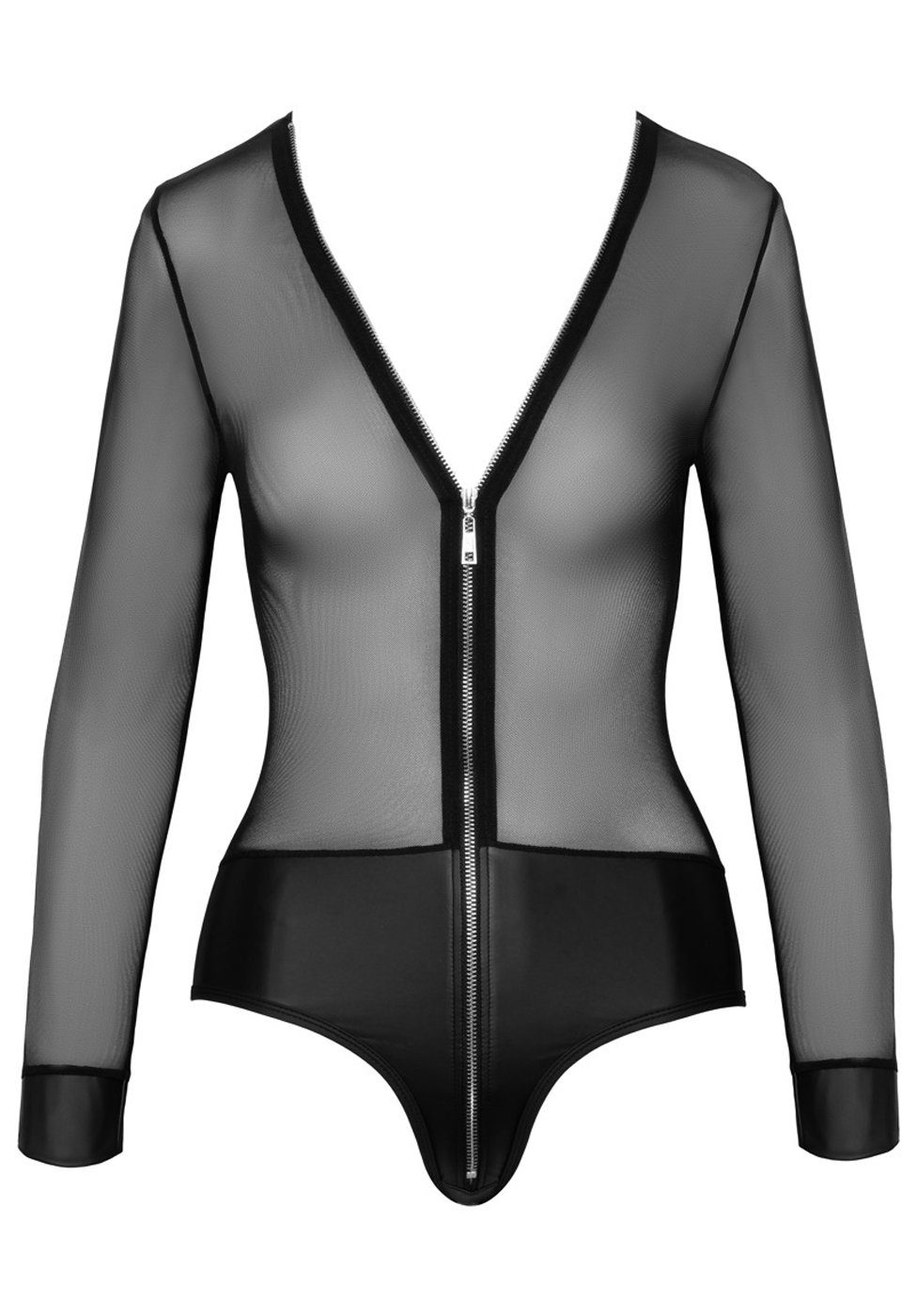 Body Transparenter Wetlook-Body mit Reißverschluss - schwarz