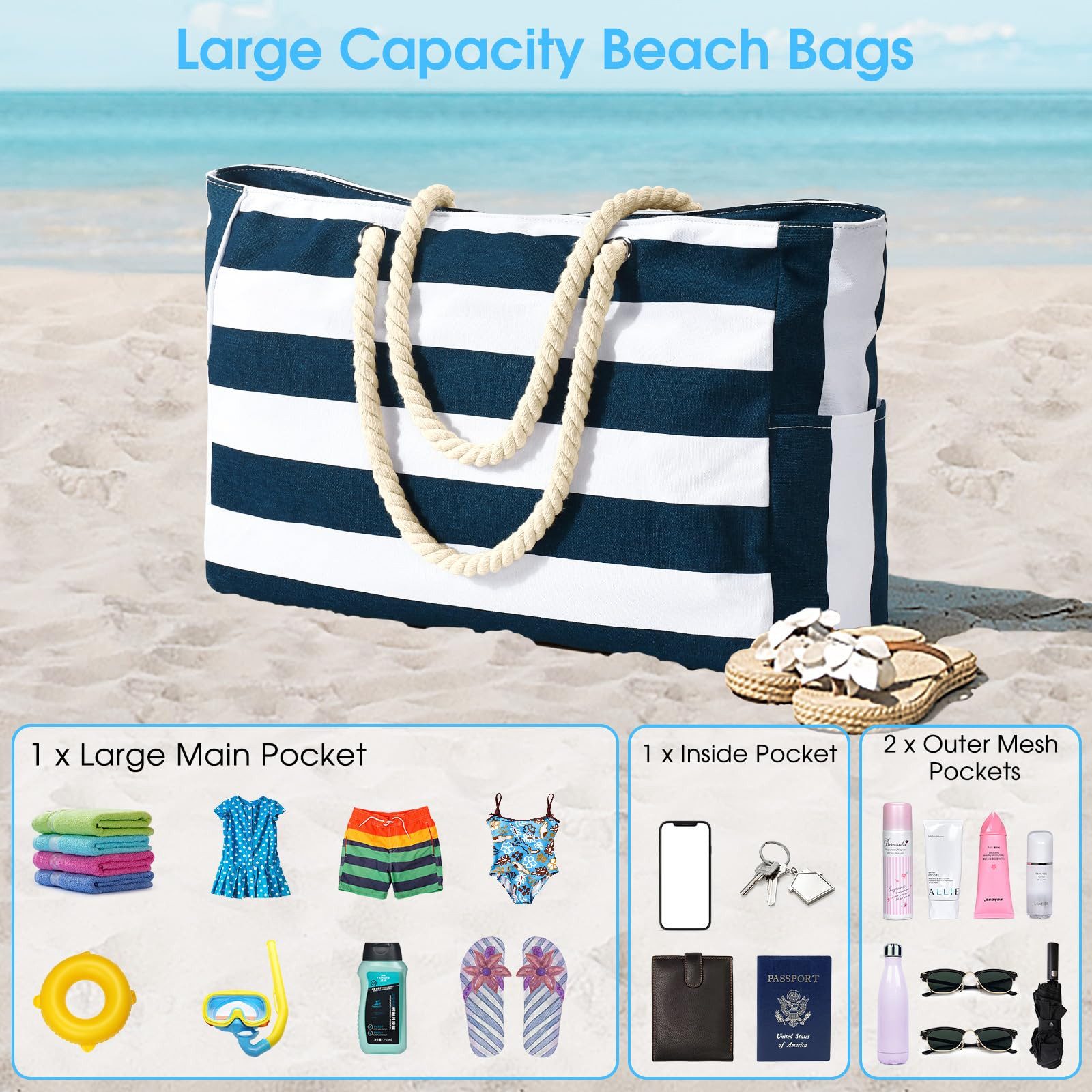 RWEUOQ Strandtasche Wasserdichte XXL-Strandtasche mit Reißverschluss günstig online kaufen