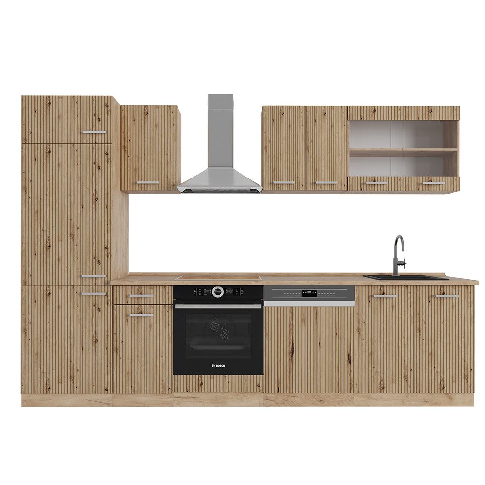 Vicco Küchenzeile R-Line, Artisan-Eiche/Goldkraft Eiche, 300 cm ohne Arbeitsplatte