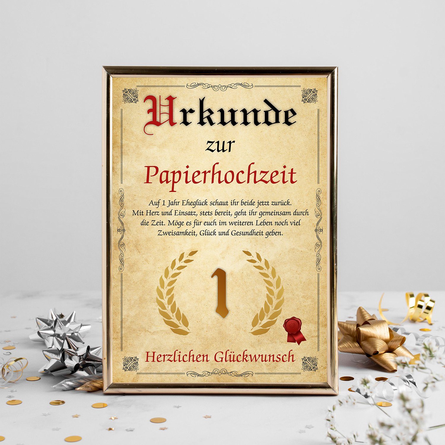 Tigerlino Poster Urkunde zum 1. Hochzeitstag Geschenk 1. Jahrestag Karte Ehepaar, Papierhochzeit – Bild 5 von 5