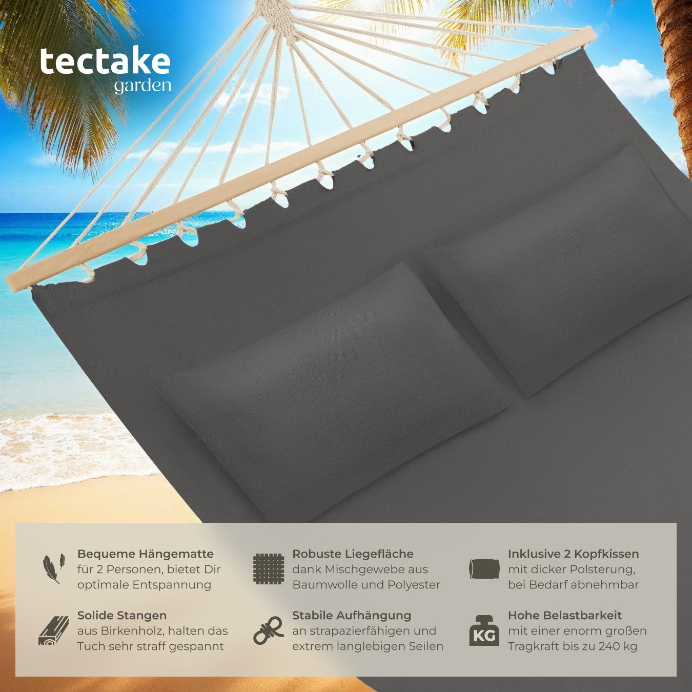 tectake Hängematte Hammock Eden, mit Spreitzstäben, für 2 Personen günstig online kaufen