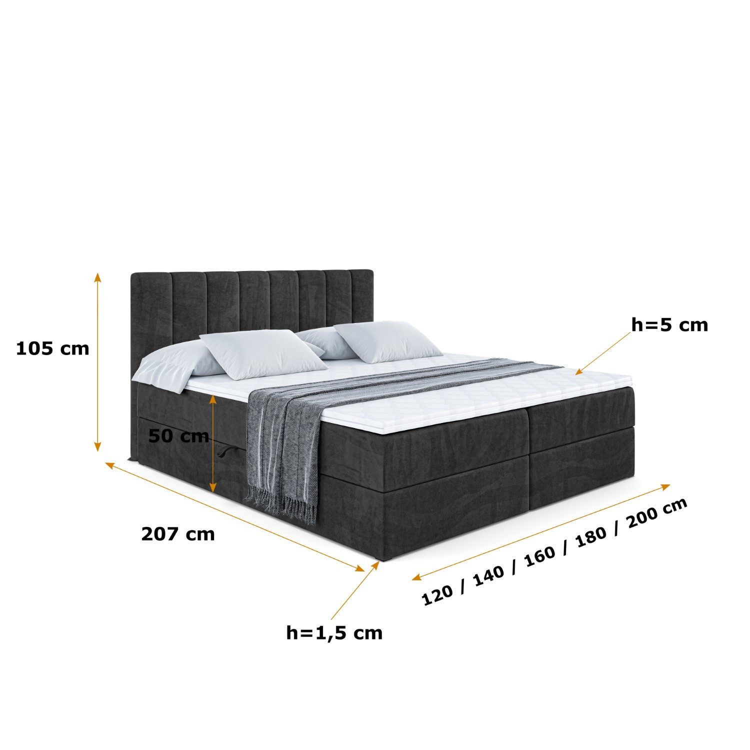 ALTDECOR Boxbett OTTA (Multipocket-Matratze H4, H3 Matratze Bonellfederung, Topper, Kopfteil)