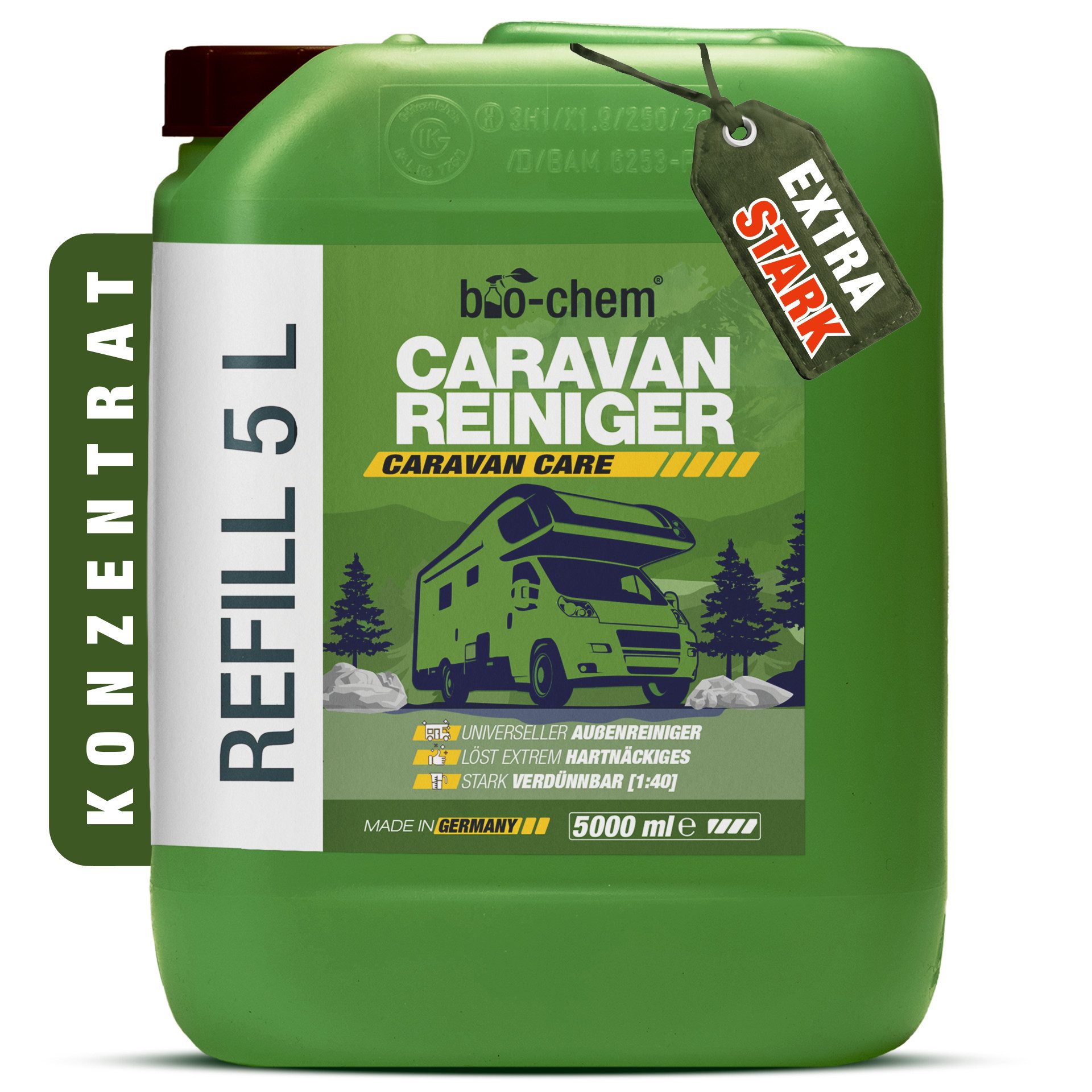 bio-chem bio-chem Caravan- & Wohnmobilreiniger 5L Konzentrat, extra stark Auto-Reinigungsmittel (Einzelprodukt, [- Caravanreiniger 5 l Kanister Entfernt Regenstreifen, Baumharz & Insektenrückstände)