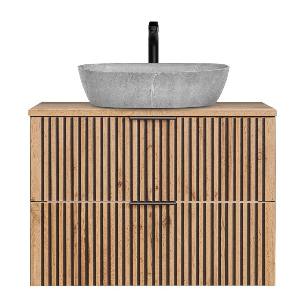 Lomadox Waschbeckenschrank XANTEN-56 anthrazit, Wotan Eiche Nb., schwarze R günstig online kaufen