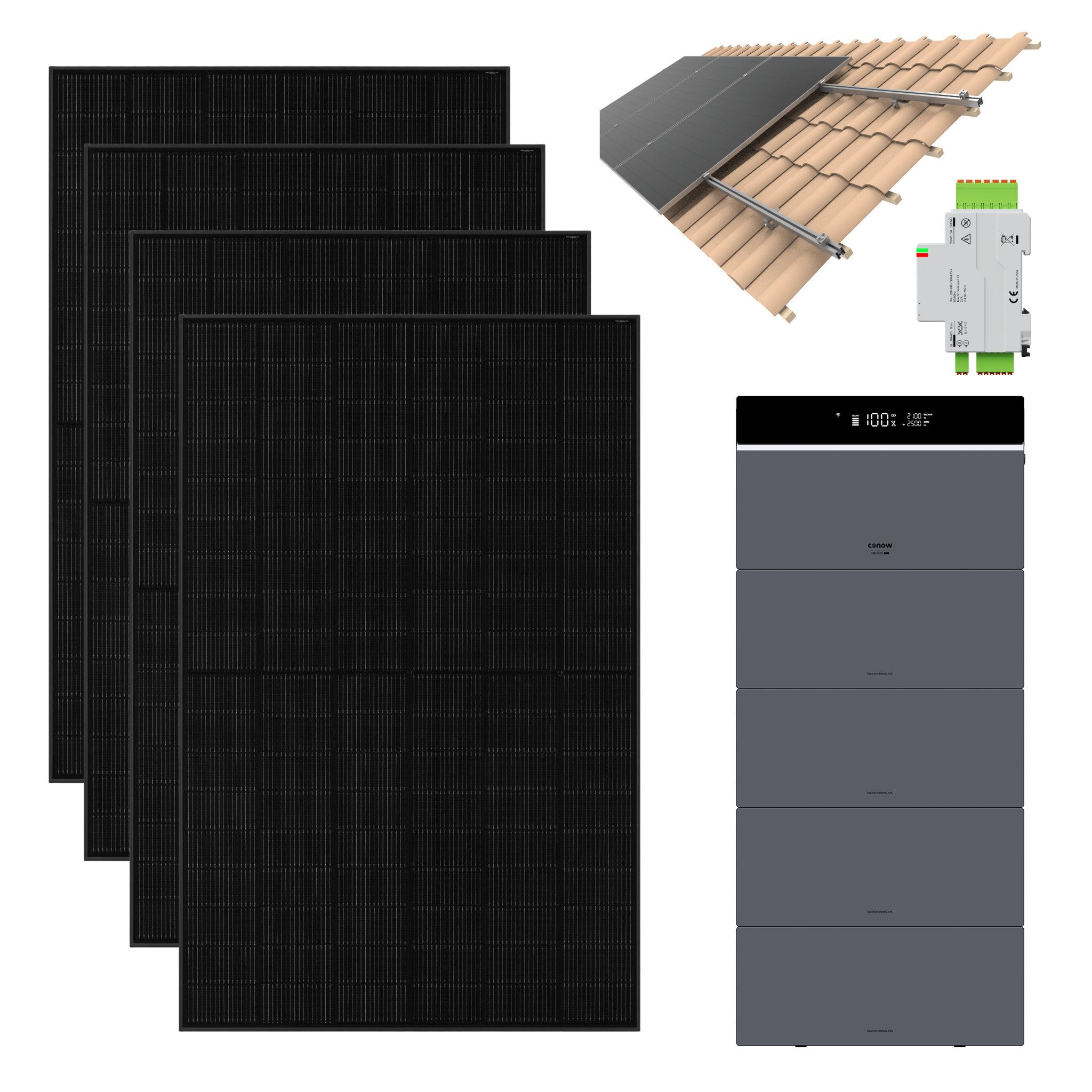Conow Balkonkraftwerk Conow CBE2000 Pro 1820W Balkonkraftwerk Komplettset mit Halterung, (Set, Conow CBE2000 Pro+ 4x 455W Module+ Halterung), KI Energiemanagement, 2500W AC Ausgang, IP65, LiFePO4