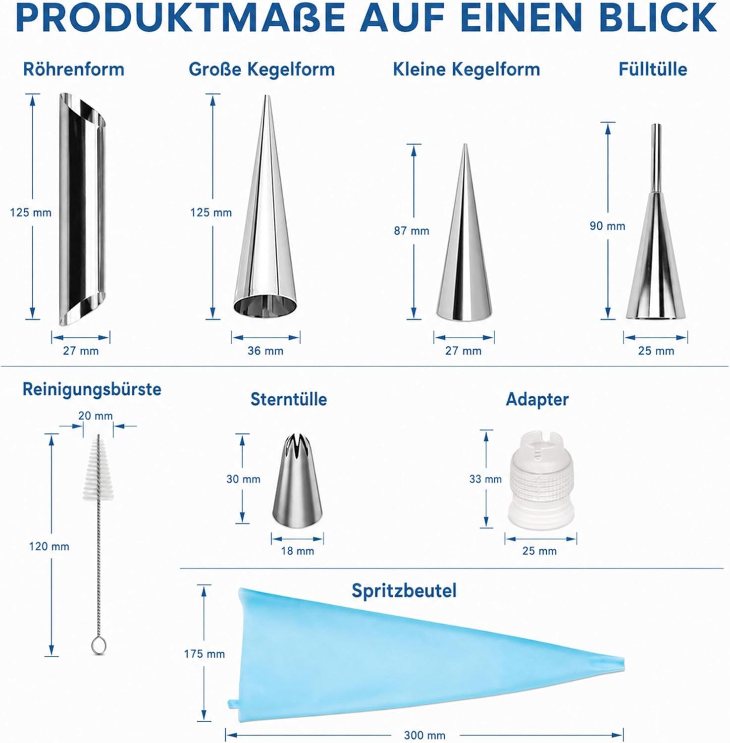 FELIXLEO Muffinform Cannoli Backform Set 23 Teile Edelstahl Schaumrollenform, (1-tlg)