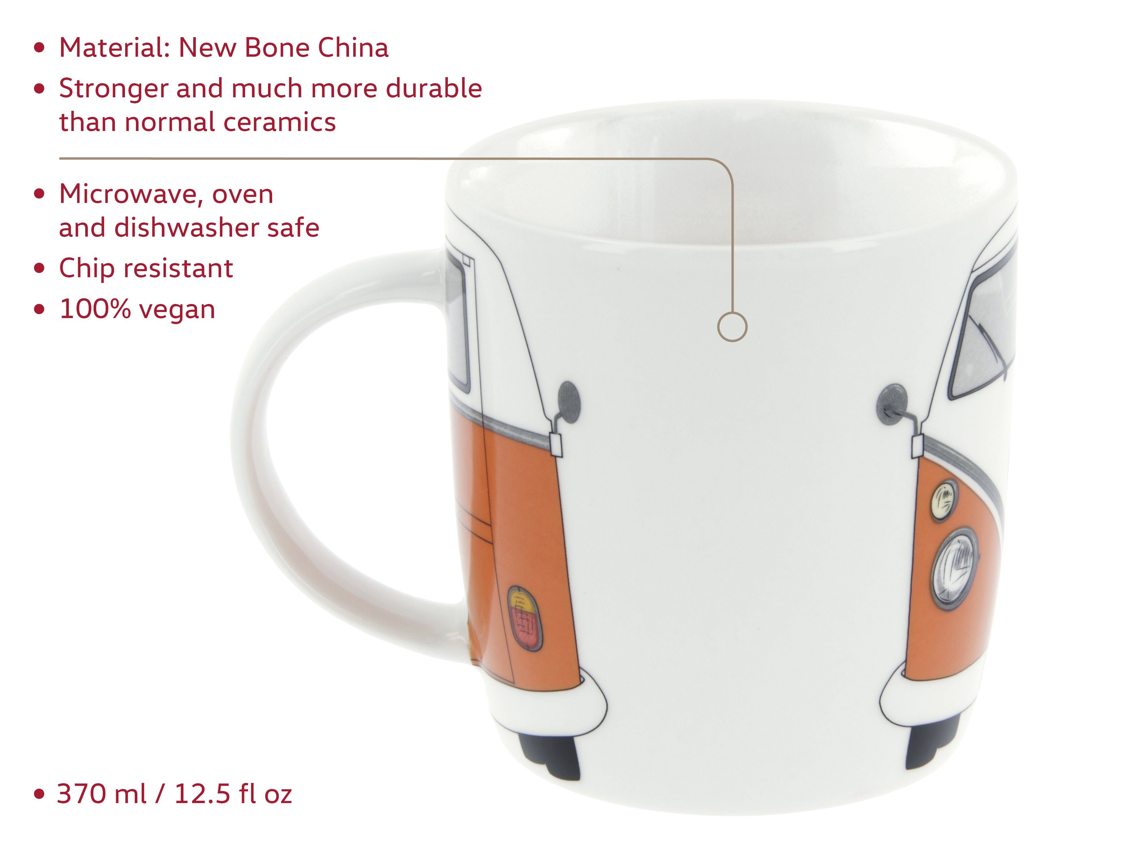 VW Collection by BRISA Tasse Volkswagen Große Keramik Kaffeetasse, Cappuccino Becher, New Bone China, Teetasse in verschiedenen Farben und VW Designs