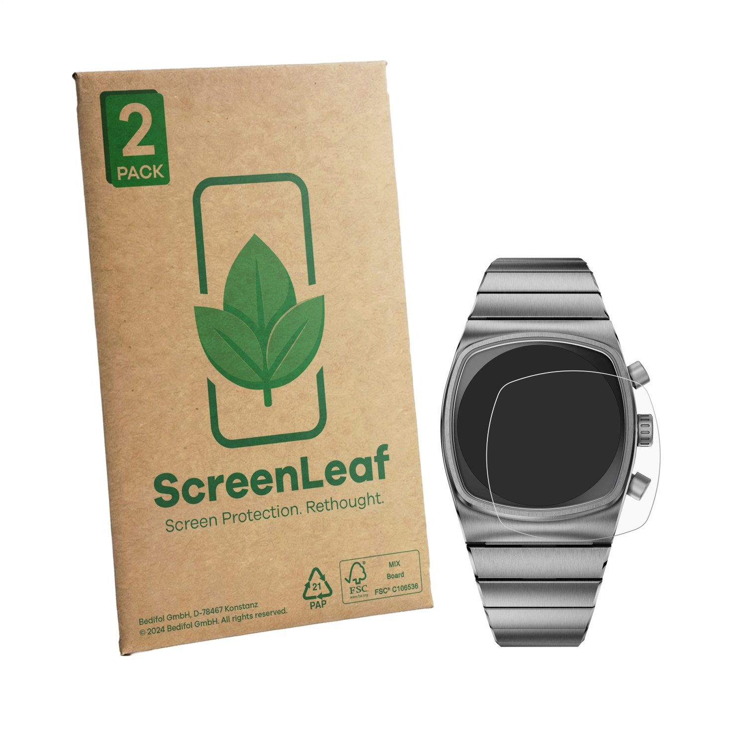 ScreenLeaf Displayschutzfolie Schutzfolie für Brew Watch Metric, 2 Stück, Displayschutz Schutz Folie Klar Transparent