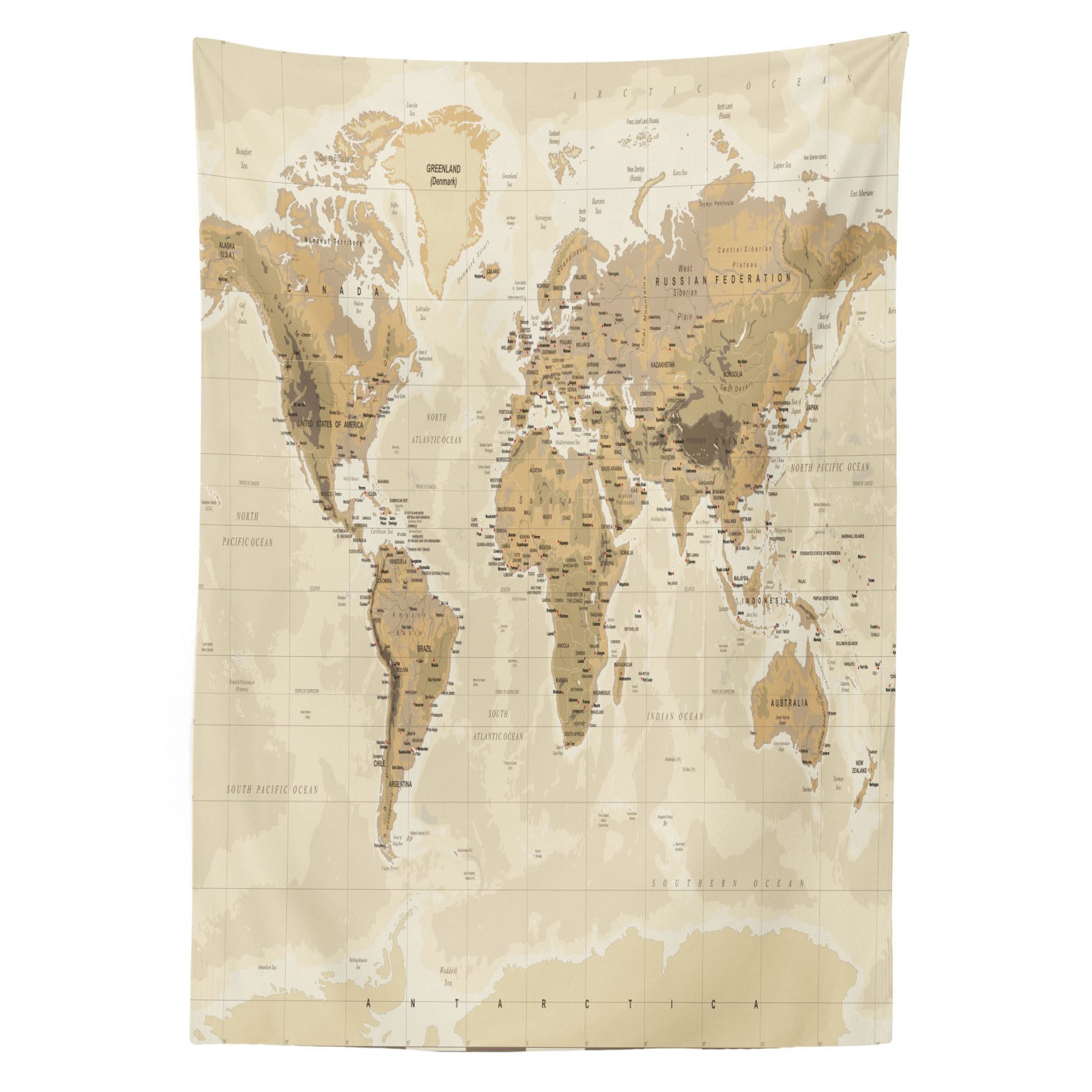 Abakuhaus Tischdecke Farbfest Waschbar Für den Außen Bereich geeignet Klare Farben, Karte Vintage alte Welt Mapping Atlas