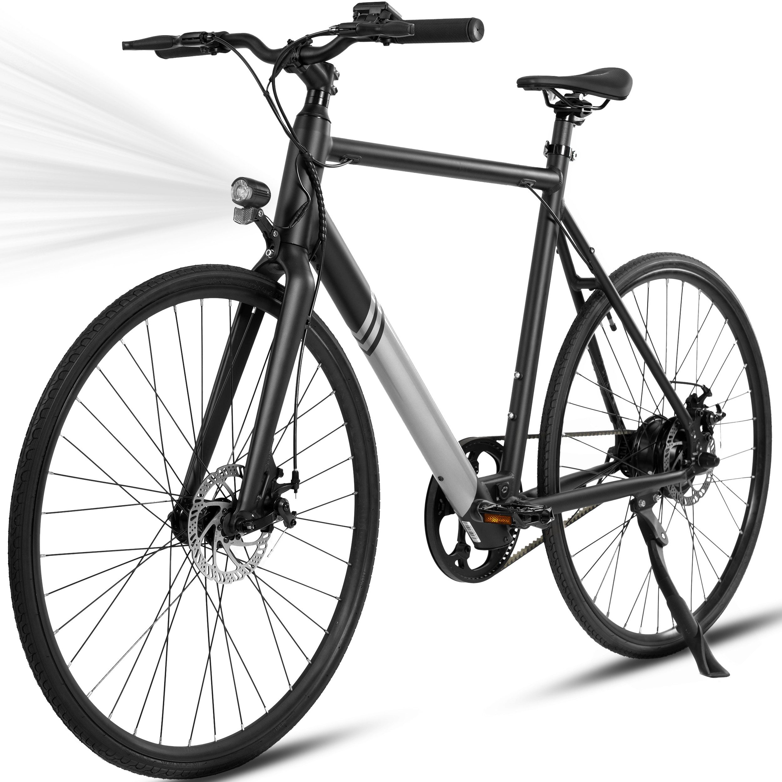 TAB Rennrad LCD-Display Doppelscheibenbremsen 250W Motor Riemen Alurahmen 23 kg, Citybike mit Scheibenbremse, 700*28C Cityreifen, Riemenantrieb