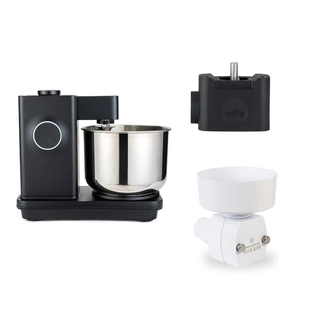 wilfa Küchenmaschine Probaker Timer schwarz + Tool Adapter + Messerschmidt Flockervorsatz