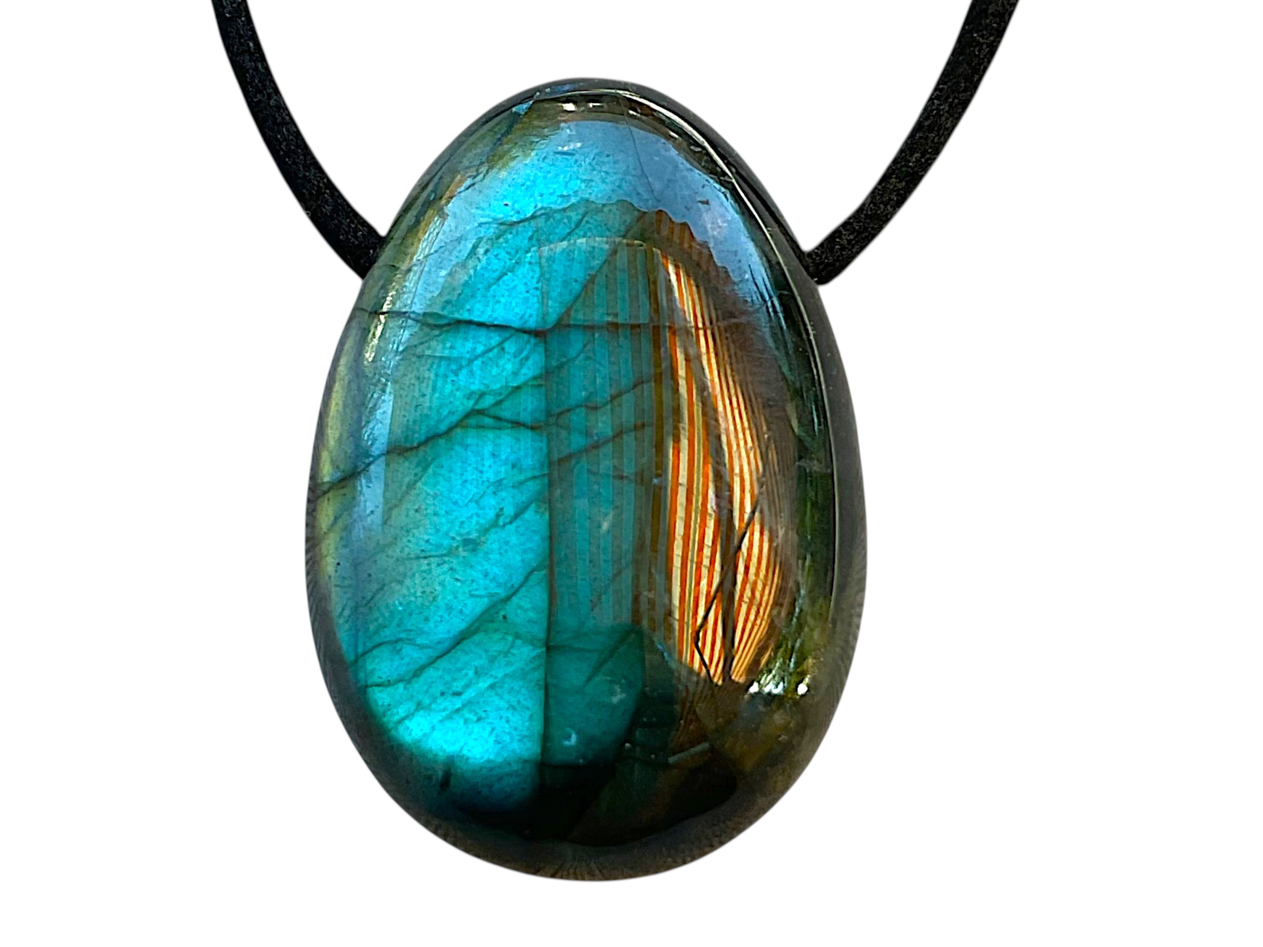 Steinfixx® Amulett Set Edelstein Anhänger aus echtem Labradorit I Tropfenanhänger (30x20mm, 1-tlg., meisterhaft poliert, Madagaskar), incl. 80 cm Wildlederband und Geschenkverpackung