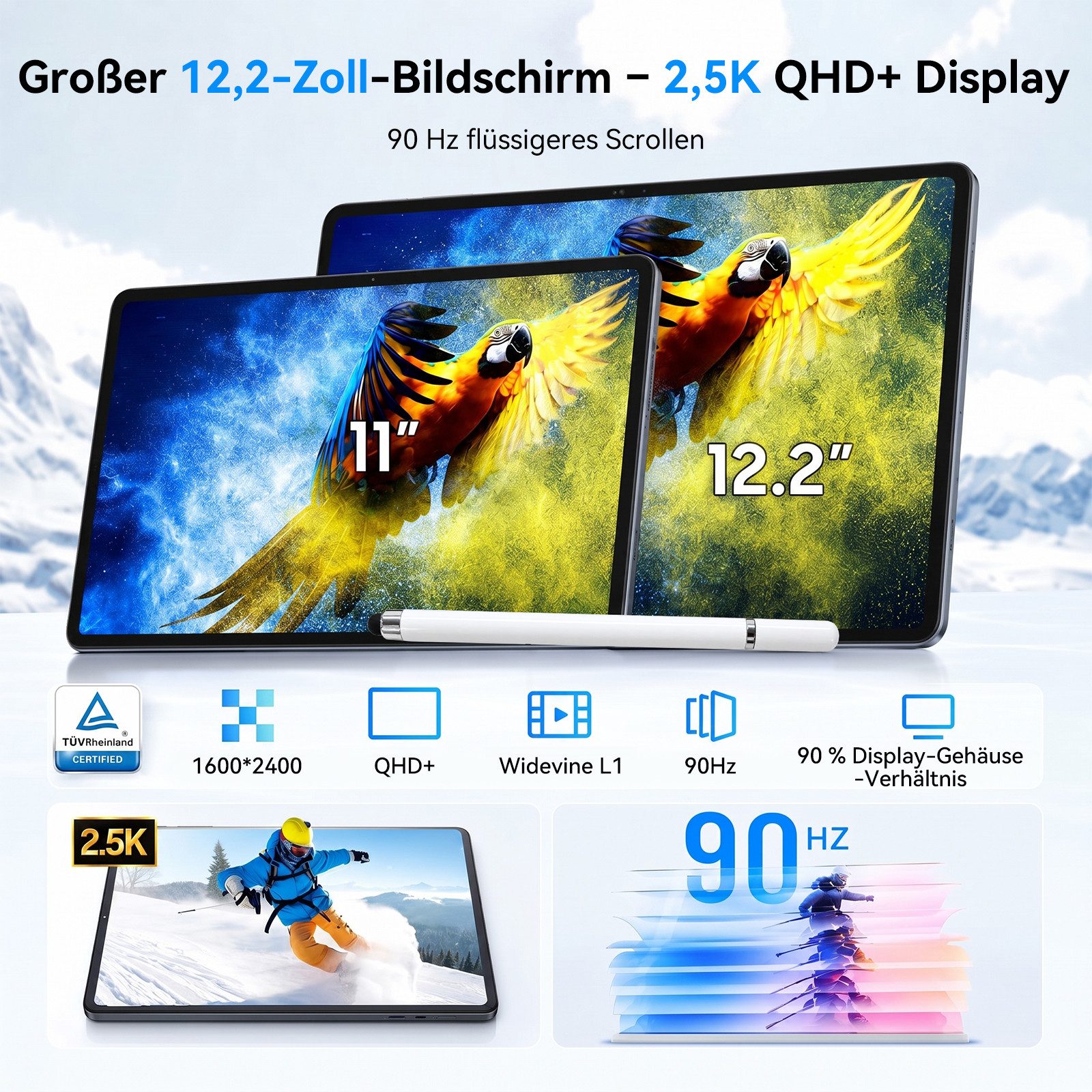 TABWEE 12,2" Android 16 4G LTE 10000 mAh Akku 256 GB Tablet (12.2", 256 GB, Android16, Android 16, 4G LTE, 5G Wifi, 10000 mAh Akku, mit Stift/Maus/Tastatur)