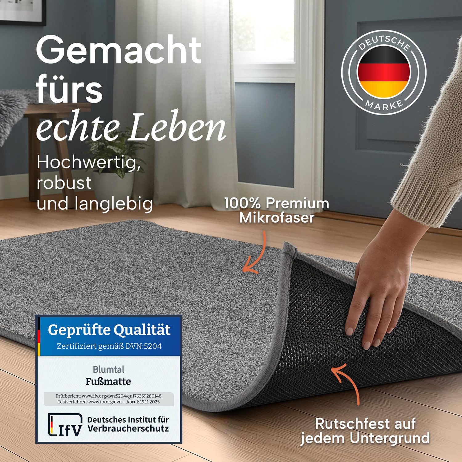 Blumtal Fußmatte Fußmatte außen & innen mit wasserdichter TPR-Rückseite, Mikrofaser Schmutzfangmatte- rutschfeste Fussmatte innen – Bild 4 von 5
