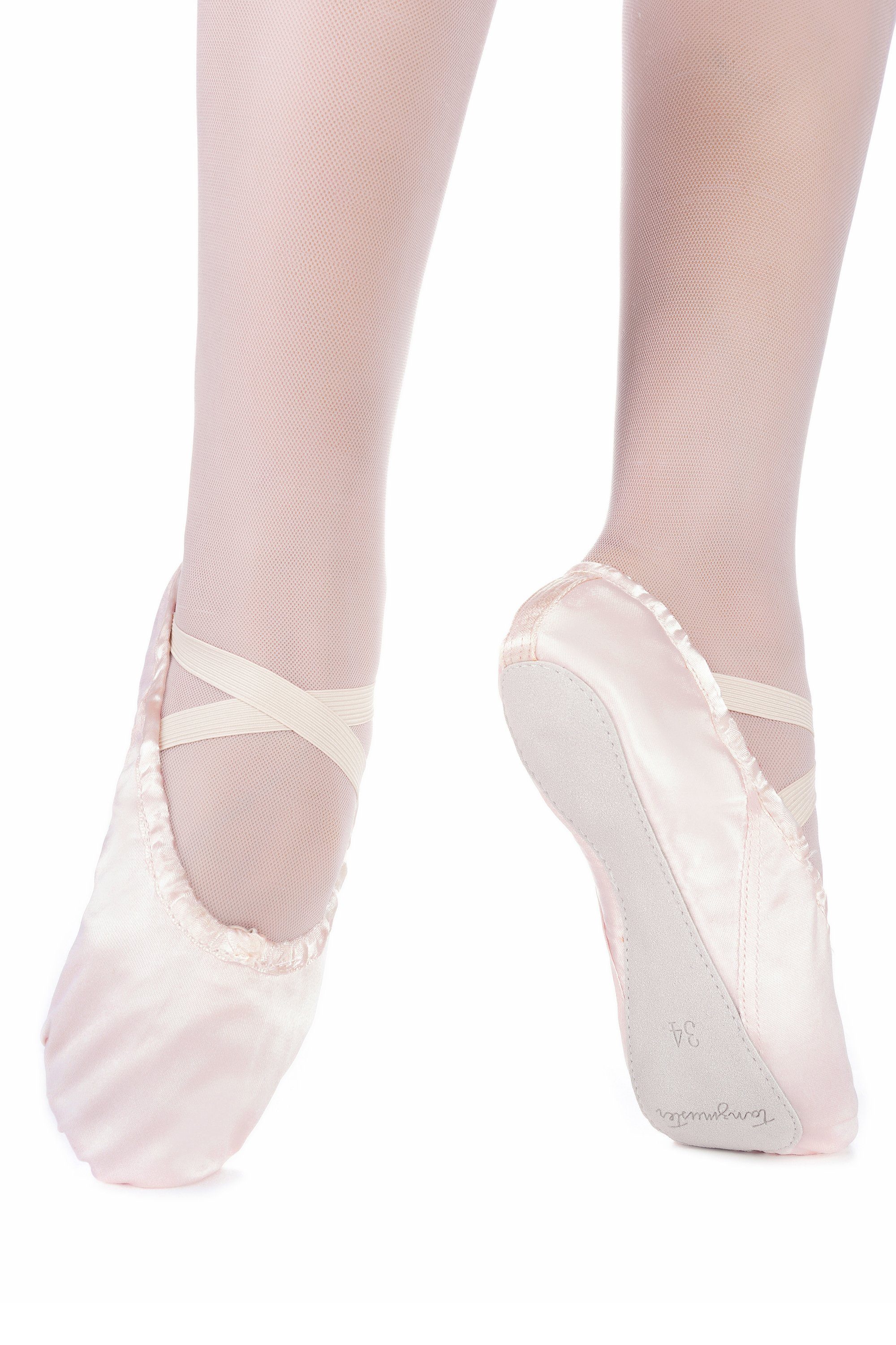 für Ballettschläppchen Mädchen Ballettschuhe ganzer Ledersohle aus mit Tanzschuh tanzmuster rosa Nicky Satin