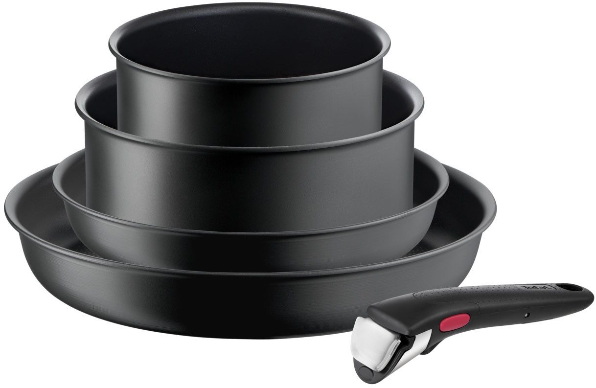 Tefal Topf-Set L76495 Ingenio Ultimate, Aluminium (Set, 5-tlg., je 1 Stielkasserolle Ø 16/20 cm, je 1 Bratpfanne Ø 22/28 cm), Antihaft, Thermo-Signal, abnehmbarer Griff, alle Herdarten, Induktion