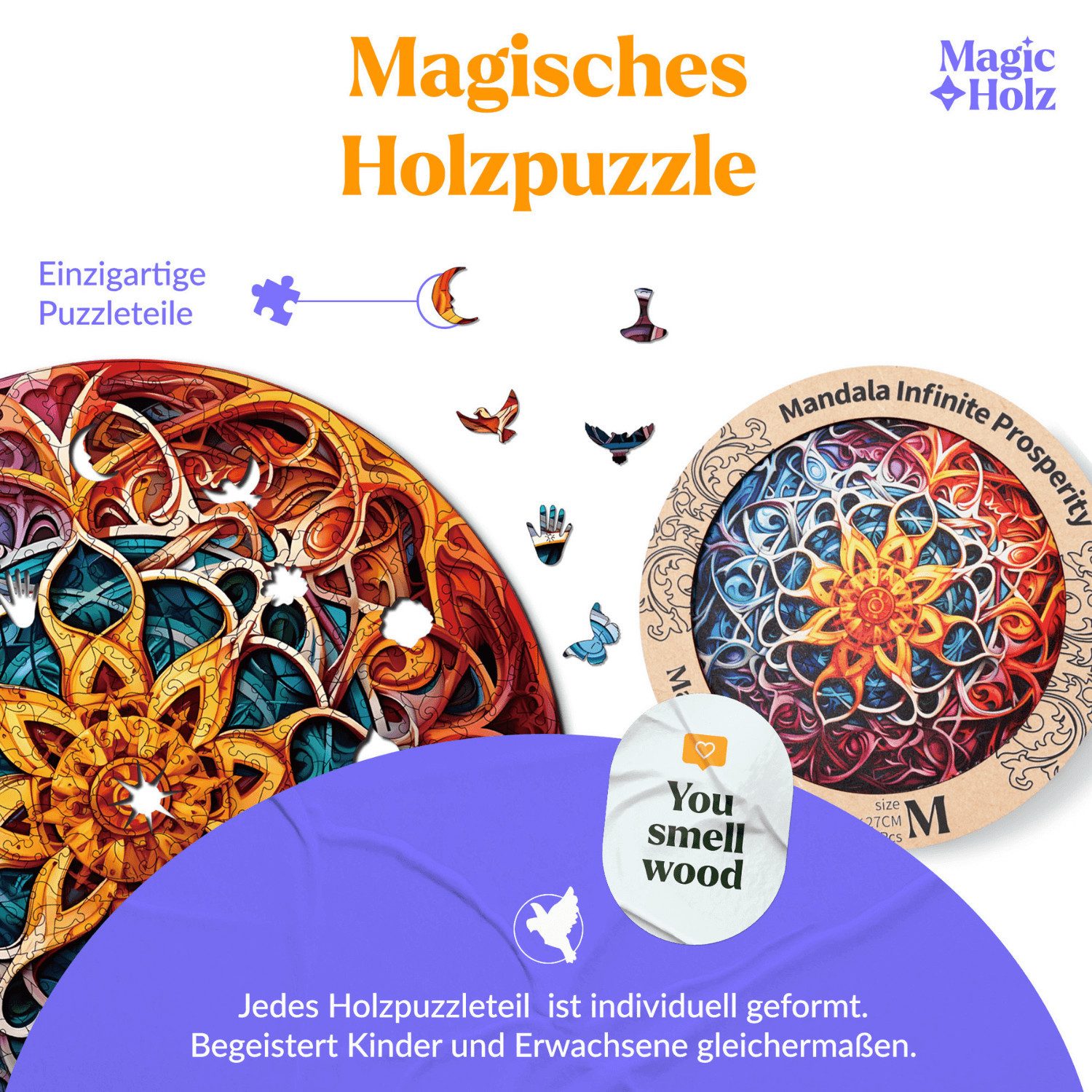 MagicHolz Puzzle Unendlicher Reichtum Mandala Holzpuzzle (2D), 553 Puzzleteile