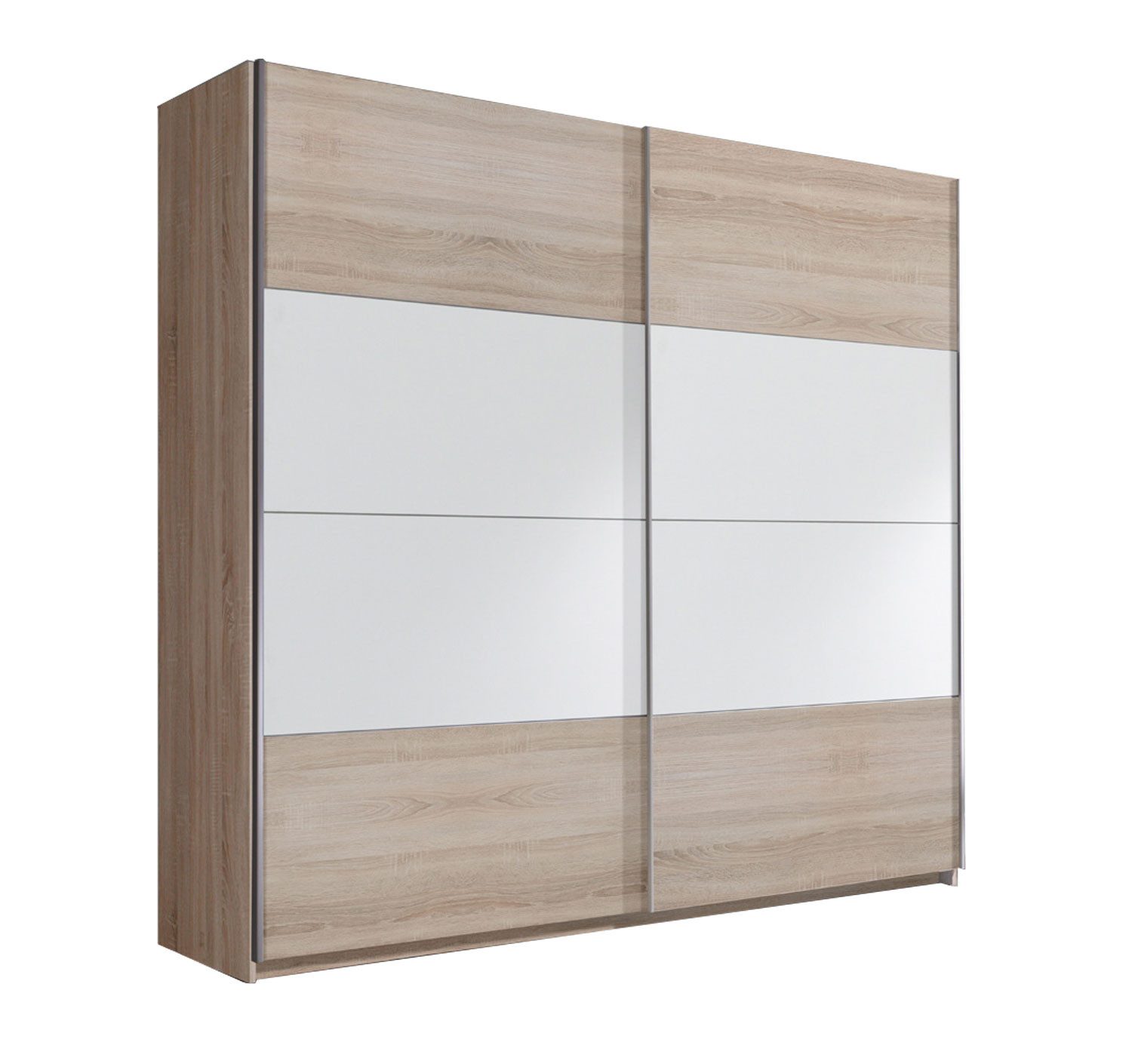 Helvetia Schwebetürenschrank Beta (2 Türen, innen 5 Böden & 1 Kleiderstange, 221x61x210cm, 1-St., mit Soft-Close Funktion, Griffleisten aus Metall) 221cm sonoma eiche hell weiß