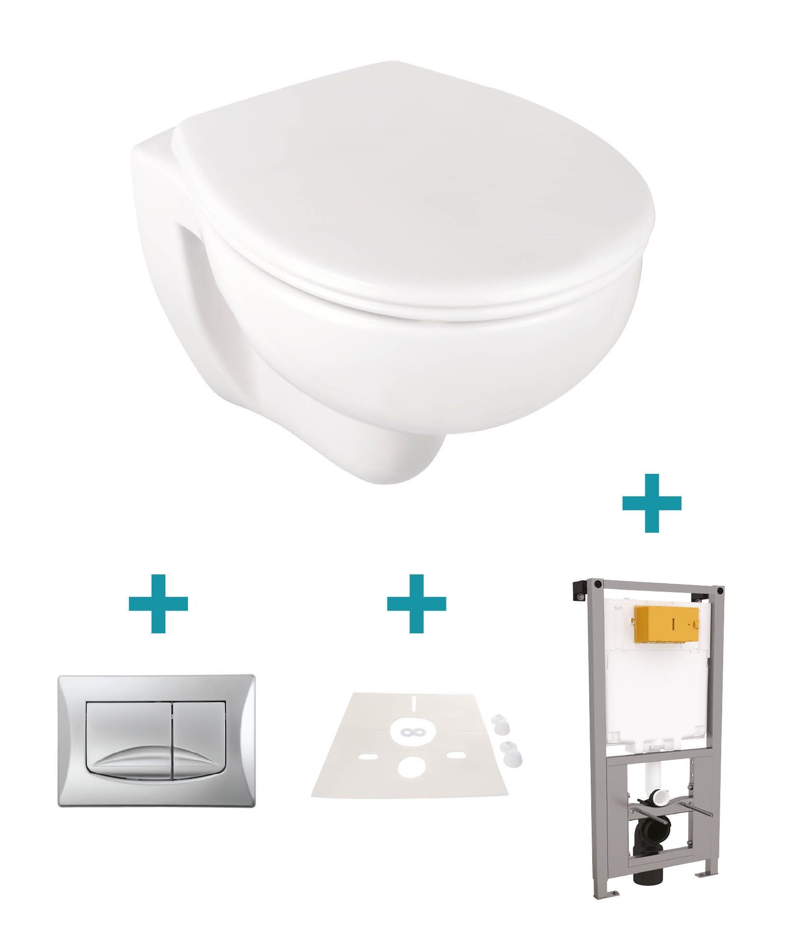 Vorwandelement Wand-WC spülrandlos Tiefspül WC-Sitz Absenkautomatik Komplettset 