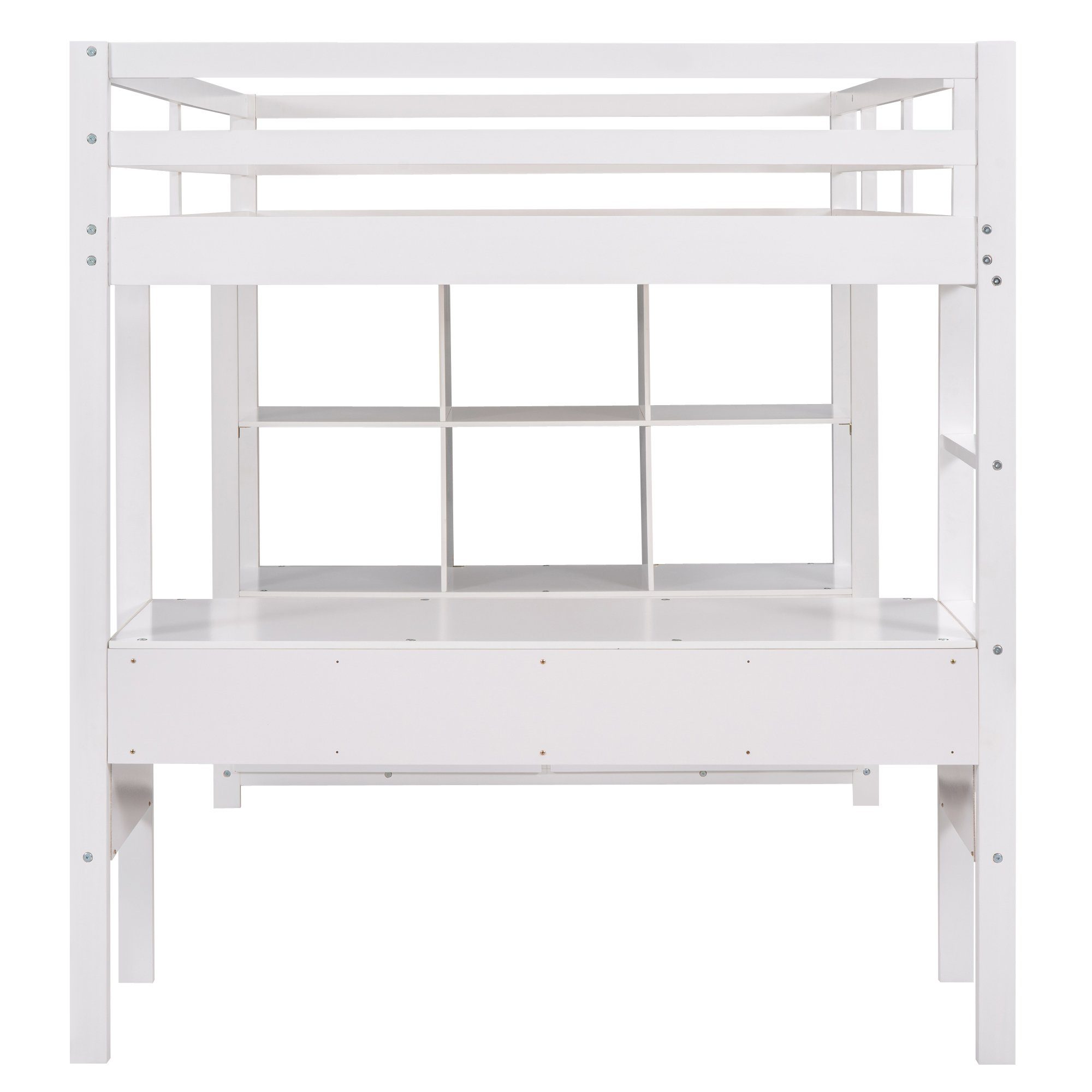 Ulife Hochbett Kinderhochbett mit × Unterbettschreibtisch 200 90 | Weiß Weiß cm Stauraumschubladen und