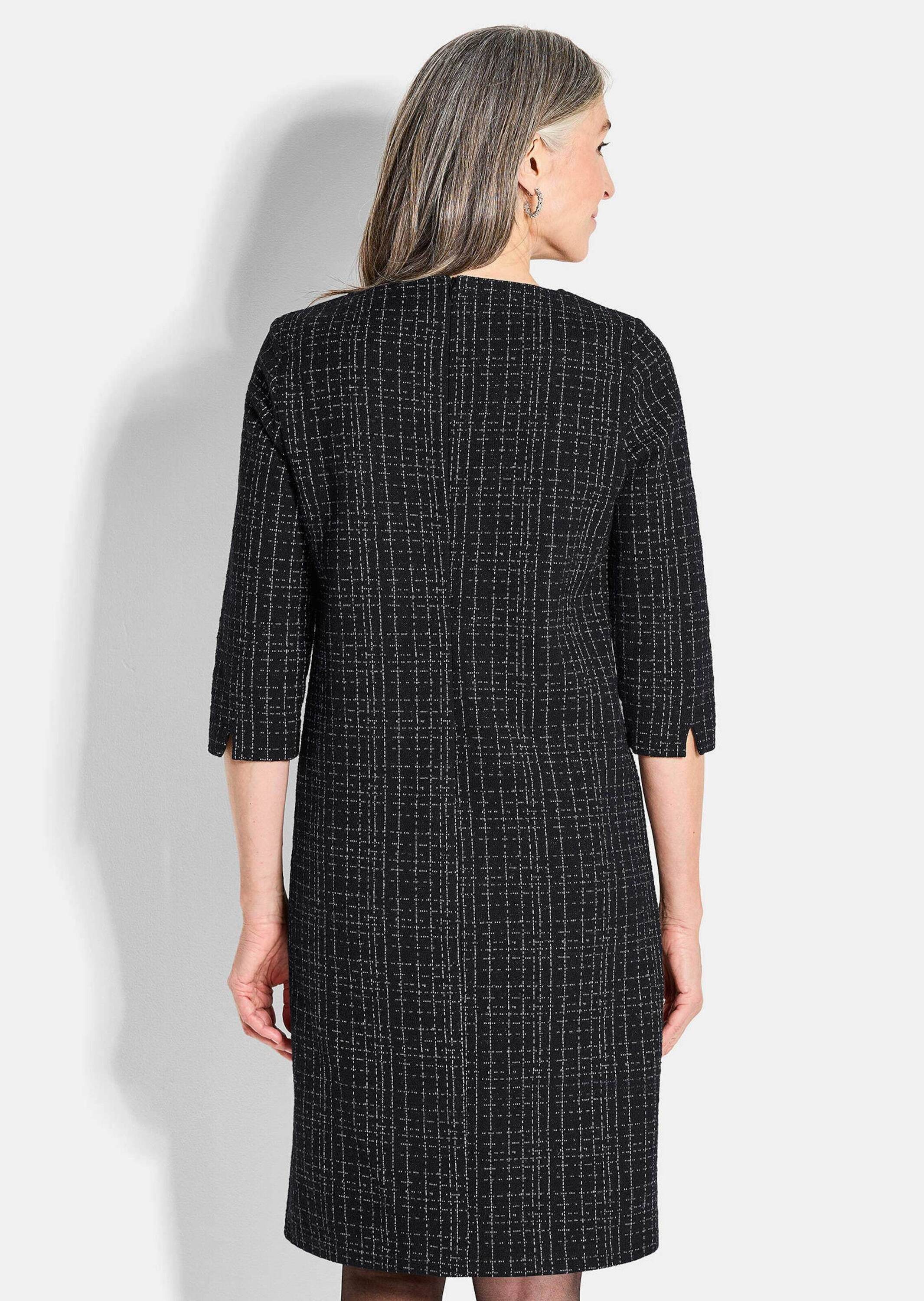 GOLDNER Jerseykleid Midi Baumwollkleid mit Karomuster Tailliertes Festkleid mit 3/4-Ärmeln, Glanzeffekt und V-Ausschnitt