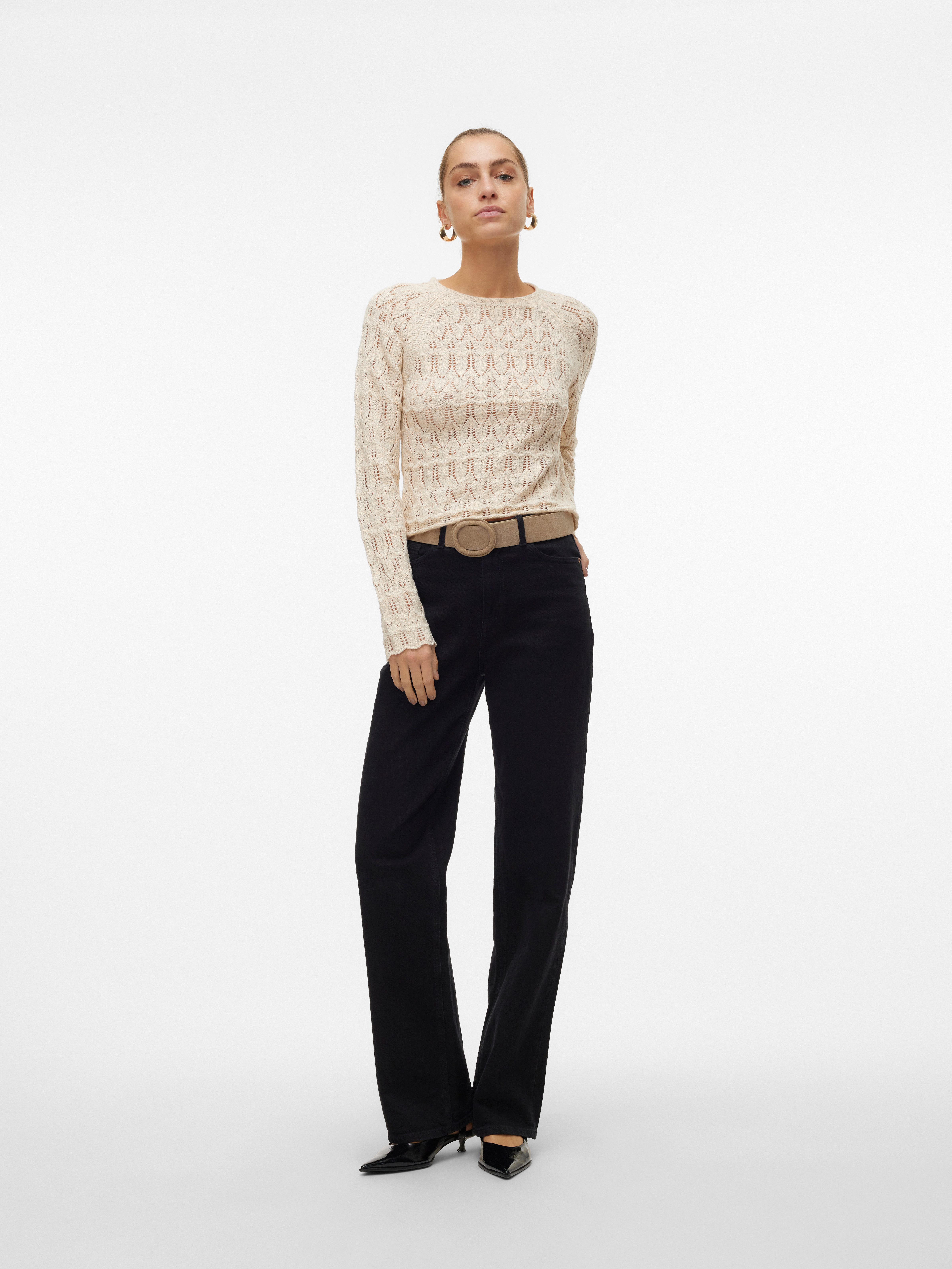 Vero Moda Strickpullover VMNEWFABIENNE LS O-NECK PULLOVER NOOS im hochwertigen Ajourstrickmuster