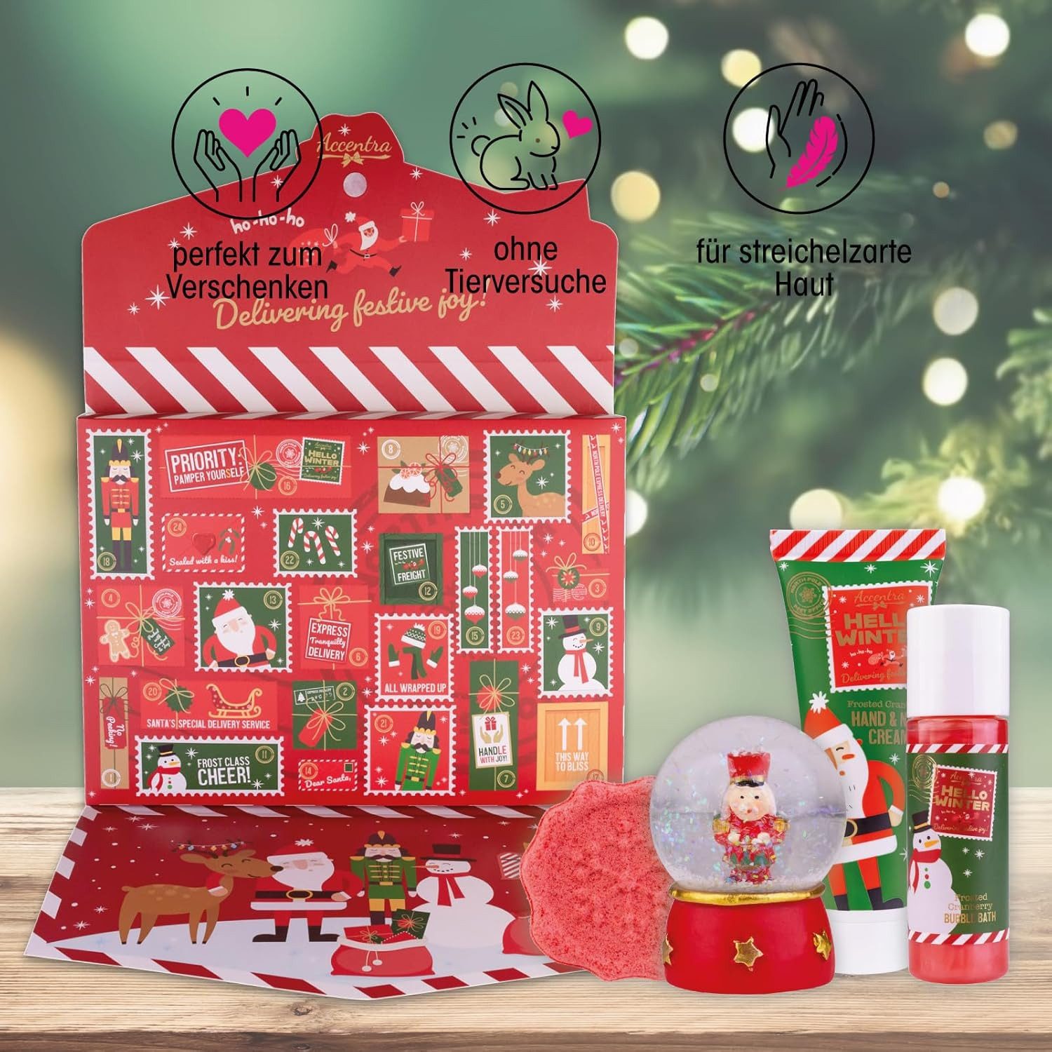 ACCENTRA Adventskalender Accentra Pflege Adventskalender 2025 24 Pflege-Überraschungen für, 24 Pflegeprodukte & Accessoires für Haut, Haare & Wohlbefinden