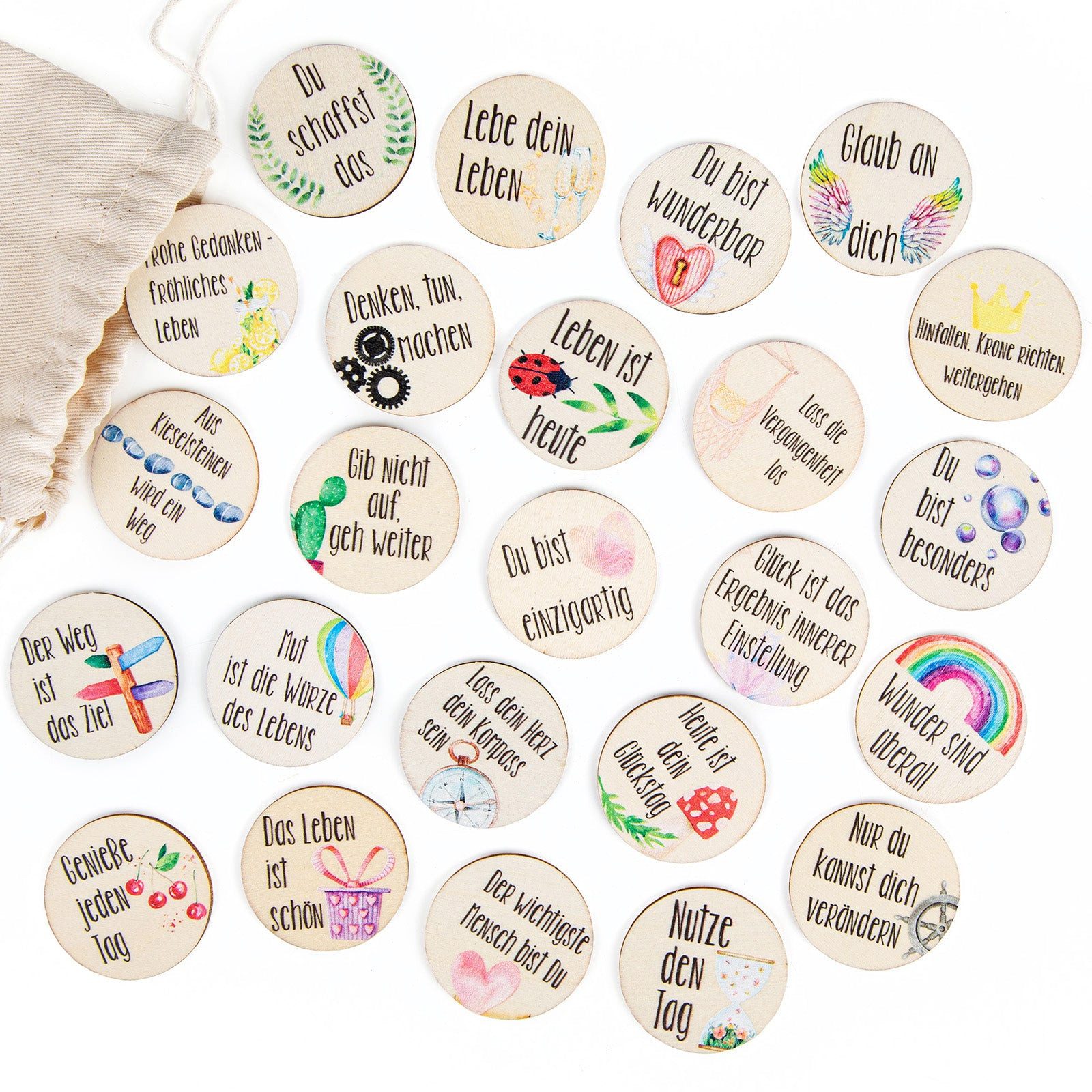 Logbuch-Verlag Dekofigur 24 Glückstaler aus Holz - mit Sprüchen zur Motivat günstig online kaufen