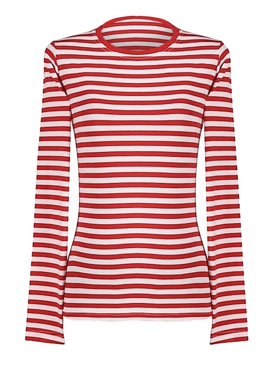 thetru T-Shirt Damen Ringelshirt langarm rot-weiß – alltagstaugli Gestreift günstig online kaufen