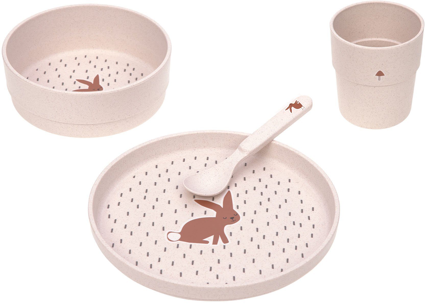 LÄSSIG Kindergeschirr-Set Little Forest, Hase (4-tlg), 1 Personen, Polypropylen, Zellulose, mit Teller, Schale, Becher und Löffel