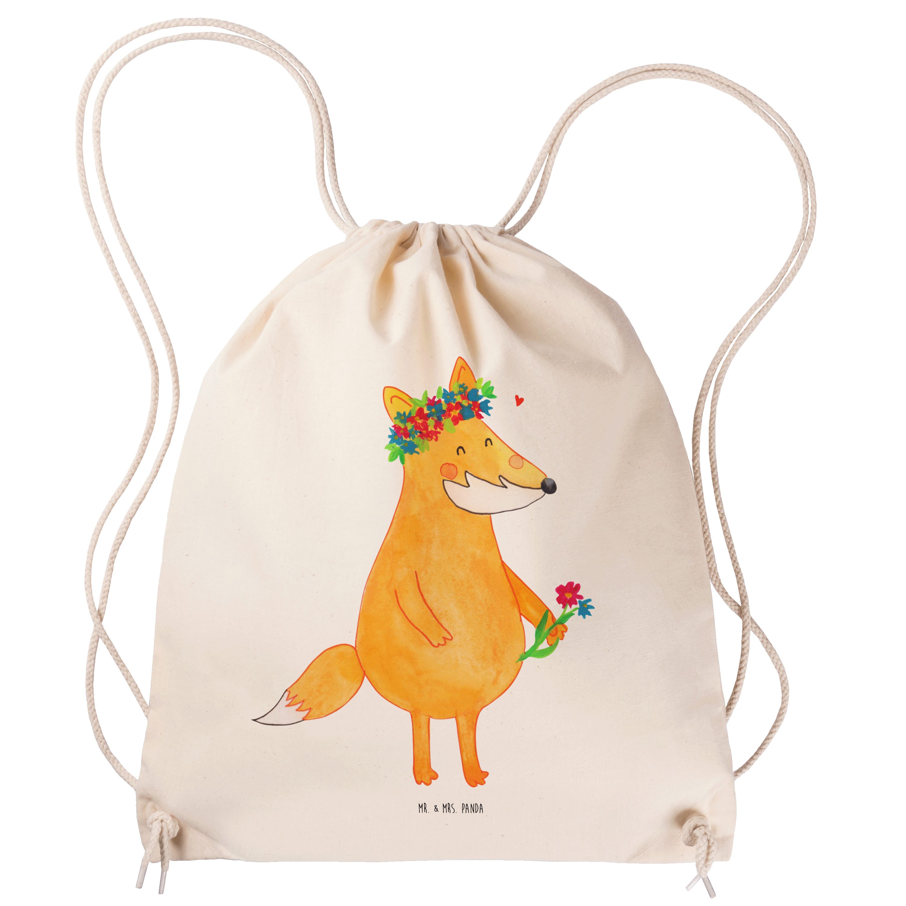 Mr. & Mrs. Panda Sporttasche Fuchs Blumen - Transparent - Geschenk, Blumenmädchen, Tasche, Freude, (1-tlg), Umweltfreundlich