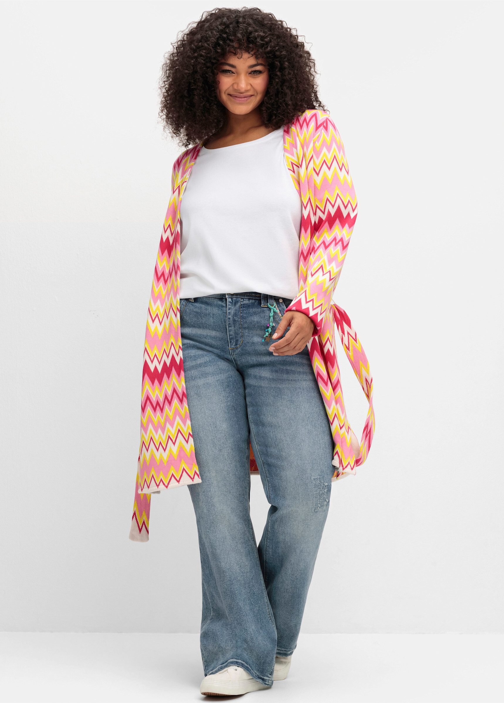 sheego by Joe Browns Strickjacke Longstrickjacke . im Zickzack-Jacquardmust günstig online kaufen