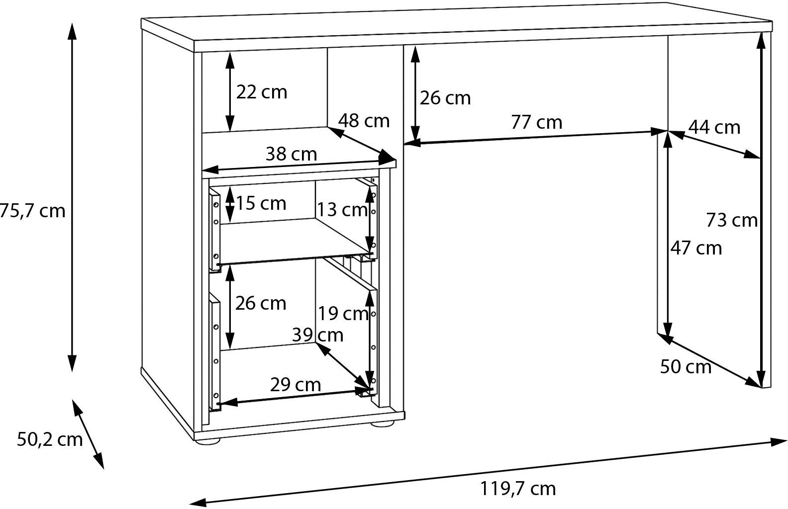 FORTE Schreibtisch, B/H/T 119,7/75,7/50,2