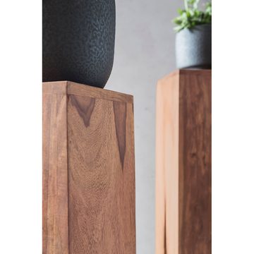 Lomadox Couchtisch, braun, Akazie Massivholz, Landhausstil, Säulen, 3er Set, 25/100/25 cm