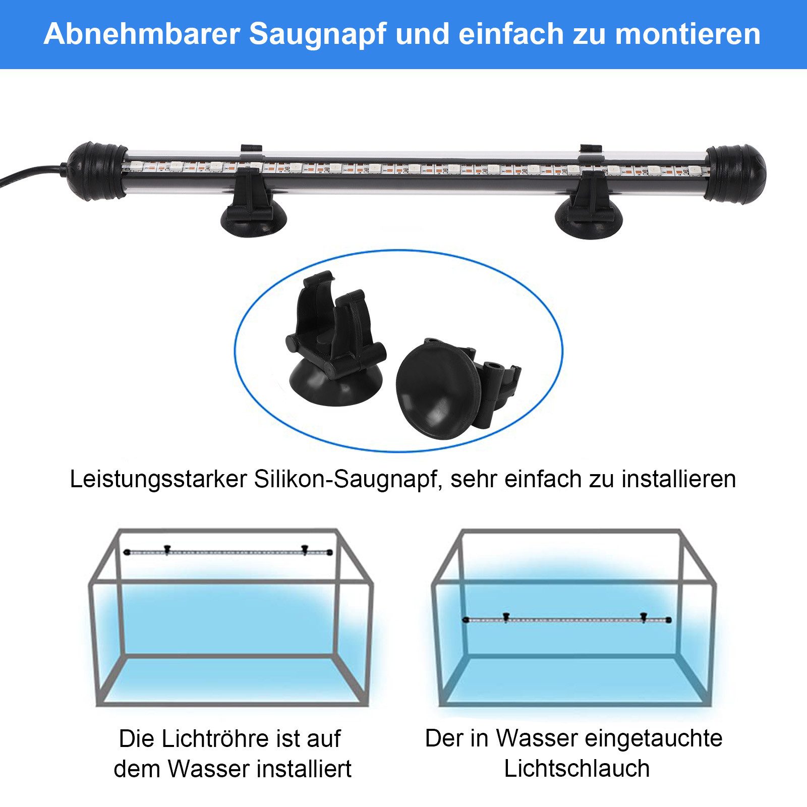 Jibenhome Aquarium-Beleuchtungssteuerung LED Aquarium Beleuchtung RGB,Fernbedienung & App-Bluetooth,Musiksync, IP68, Timer für Süß-/Salzwasser&Pflanzenwachstum mit Saugnäpfe