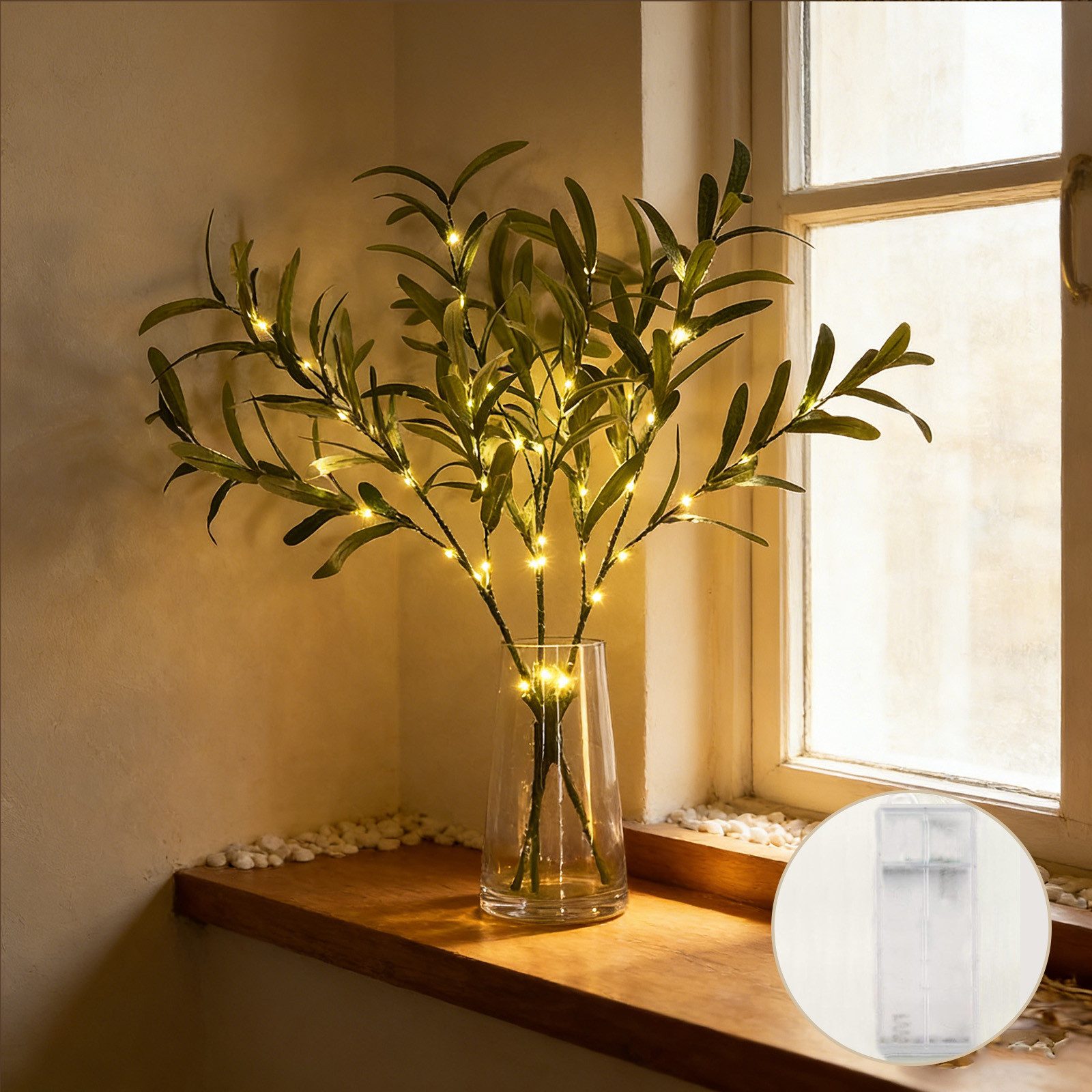 MUPOO LED Dekolicht LED-Leuchtzweig Beleuchtete Künstliche Eukalyptus & Olivenzweige, Batteriebetrieben, Warmweißes Licht