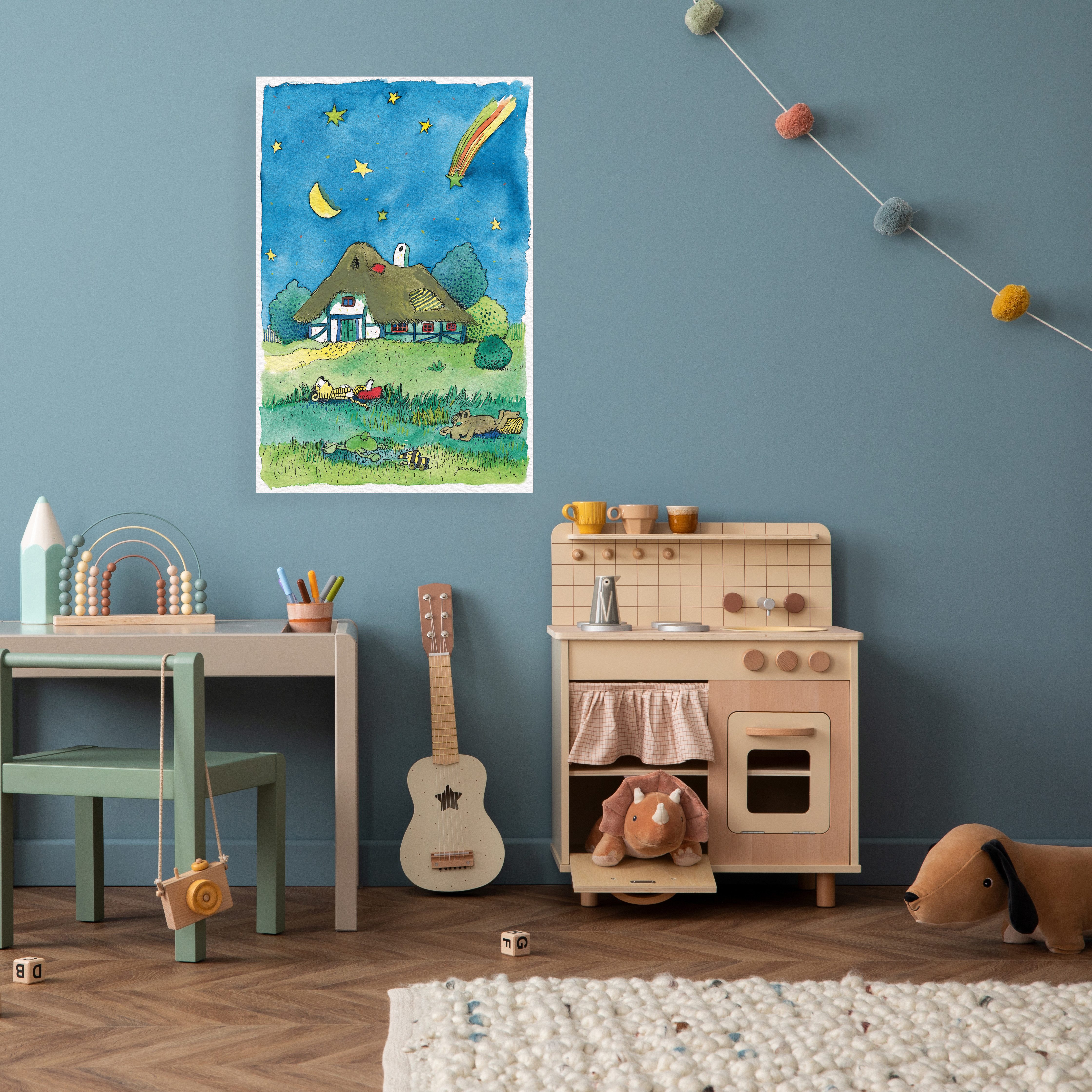 LuckyLinde Leinwandbild Der kleine Tiger und der kleine Bär bei Nacht, Bär, Bären, Ente, Enten, Figuren, Filmfiguren, Frosch, Motivationsbilder, Natur, Stern, Sterne, Teddy, Tiere, Tiger, little star (1 St), Exklusive JANOSCH Kindermotive