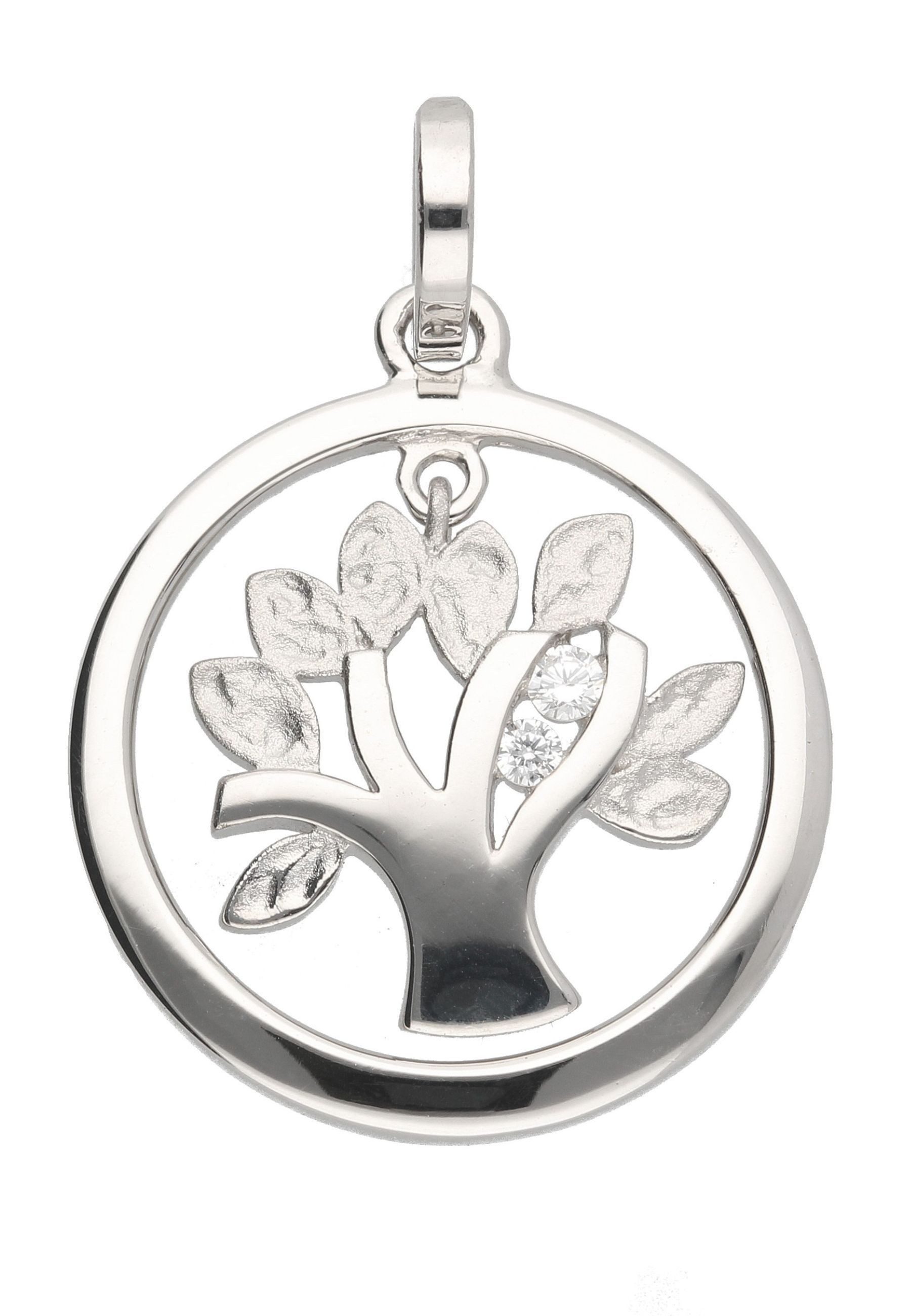 Kettenanhänger Damen 925 Silber Anhänger Lebensbaum mit Zirkonia Ø 17 mm