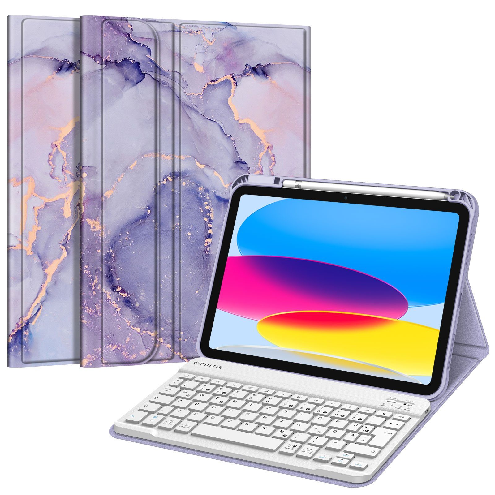 Fintie für iPad 11. Generation 11" 2025(A16), iPad 10. Generation 2022 10.9" Apple-Tastatur (Case mit Pencil Halter, magnetisch Abnehmbarer Tastatur(QWERTZ Layout)