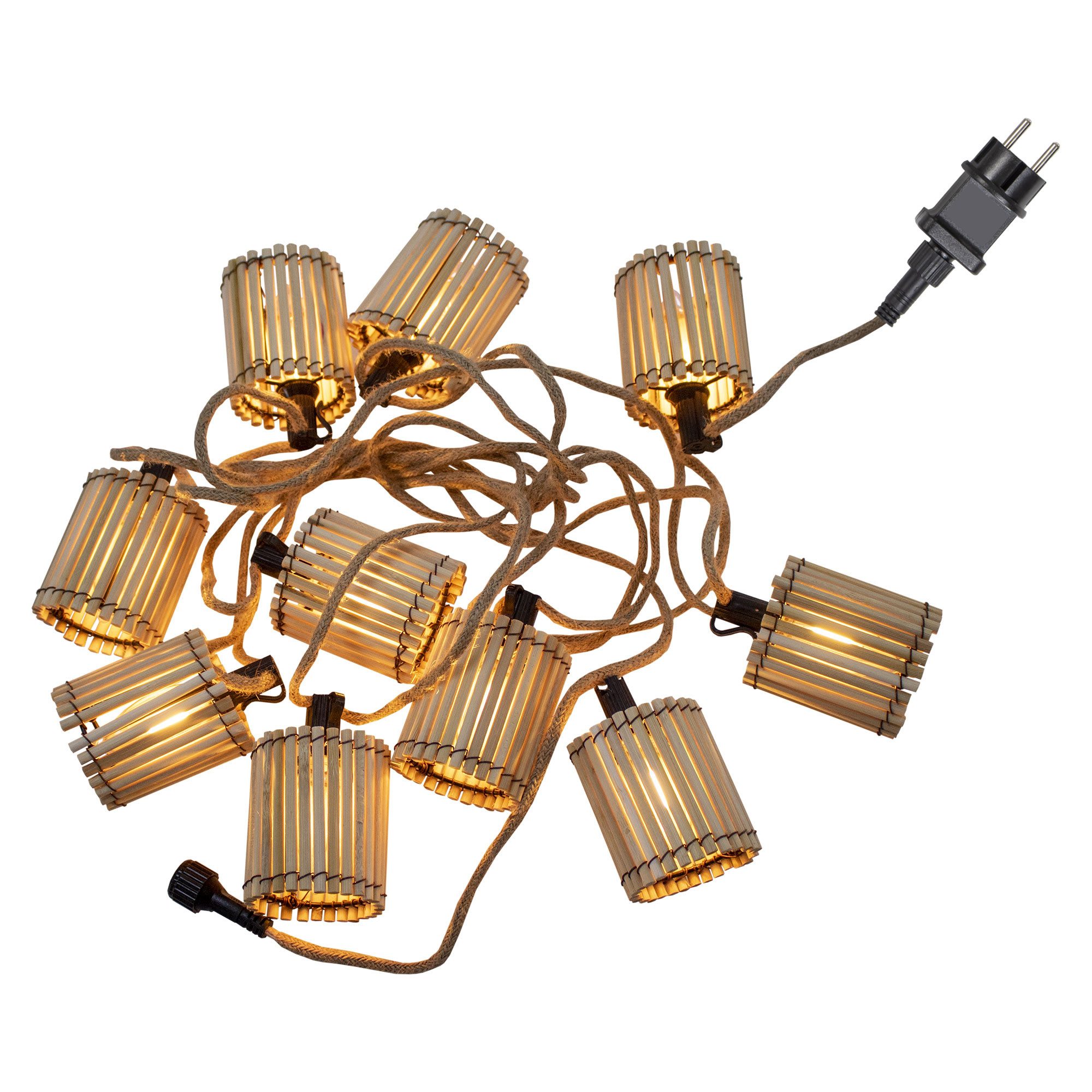 New Garden Gartenleuchte LED-Lichterkette oder Solar-Laterne aus Bambus, Okinawa, Warnweiß