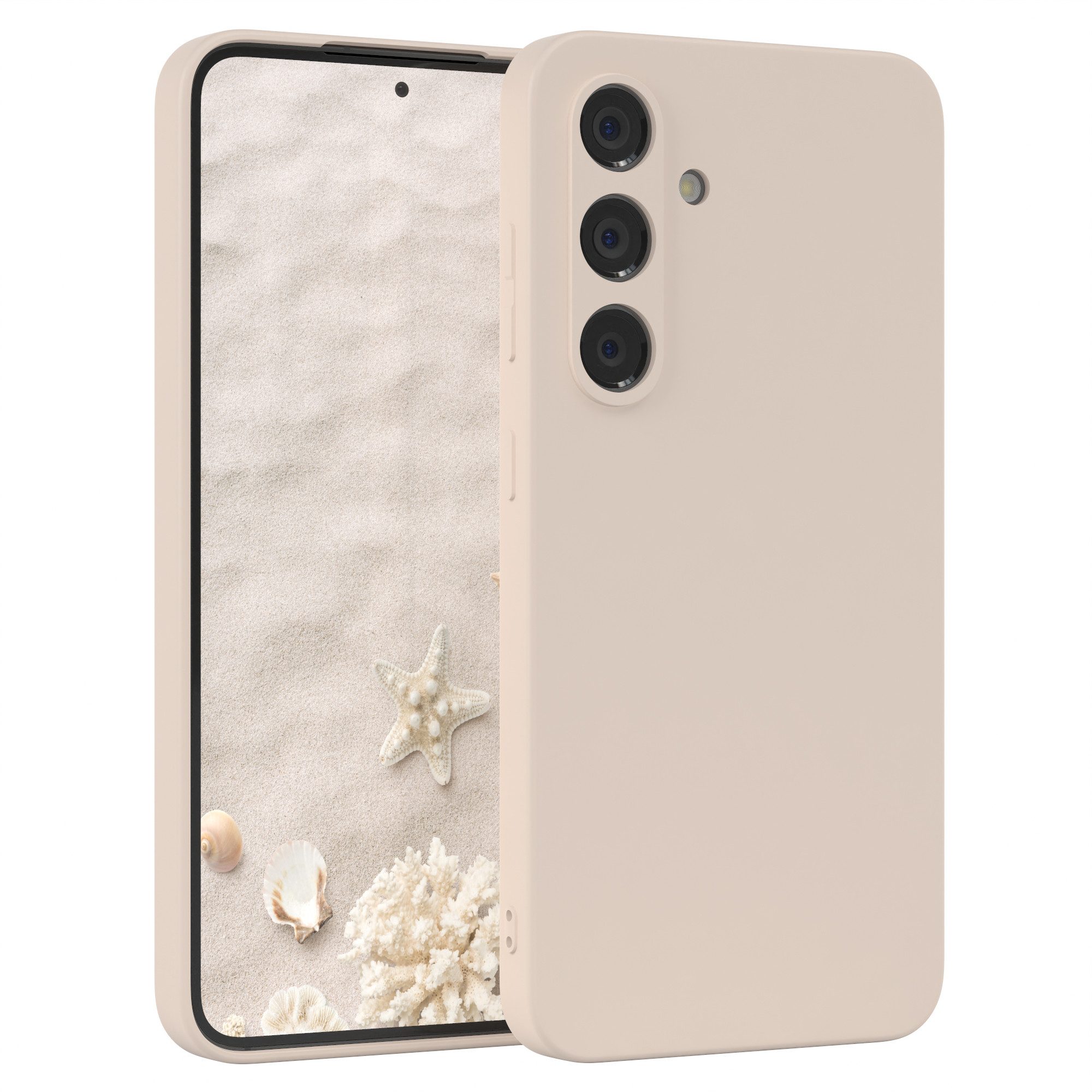 EAZY CASE Handyhülle für Samsung Galaxy S24 FE Hülle Silikon 6,7 Zoll, Bumper Case Matt Slimcover Silikonschutzhülle elastisch Taupe / Beige