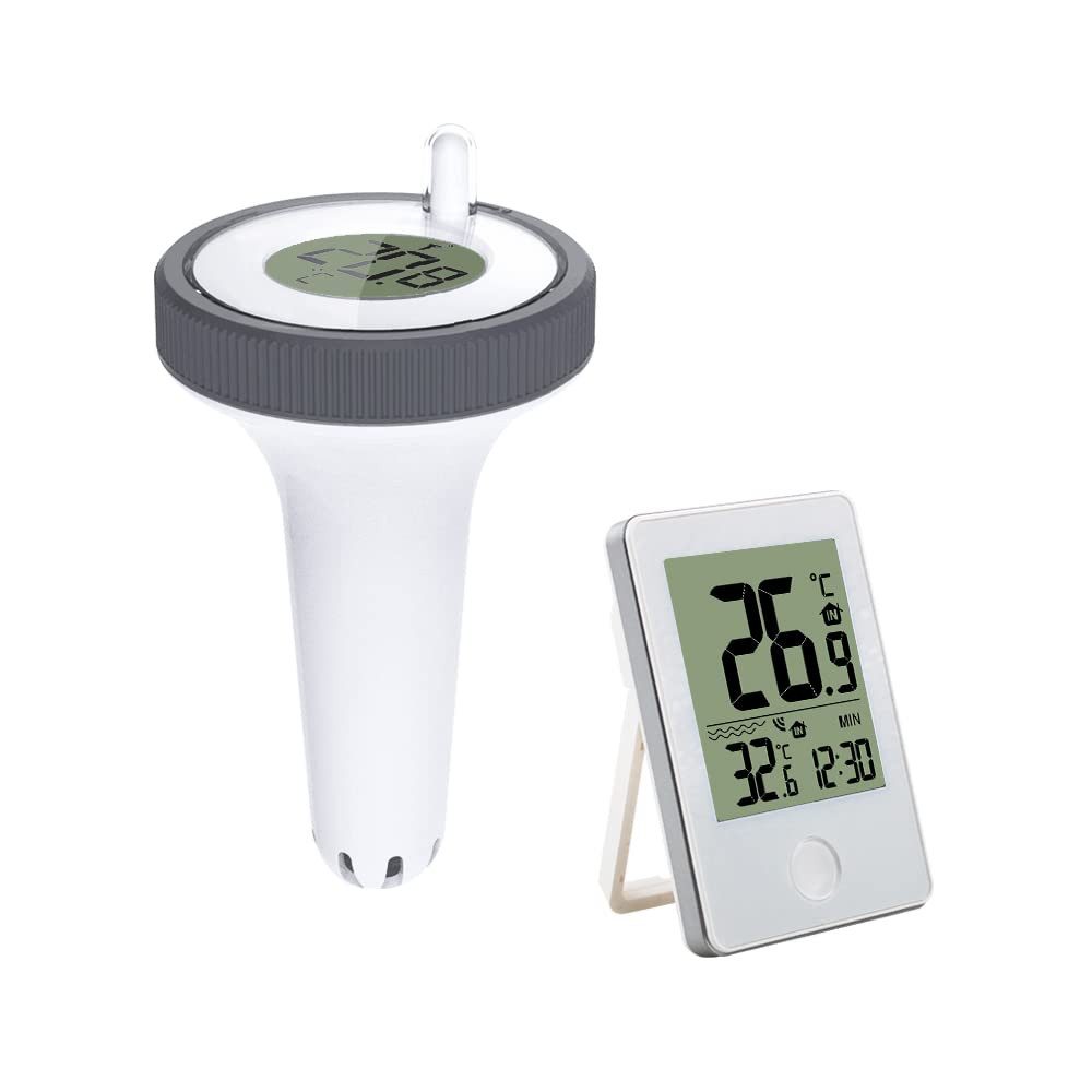 wohnTRAUM24 Schwimmthermometer Pool Thermometer Funk Schwimmend Schwimmbadthermometer, Einzelgerät (1x Inneneinheit, 1x schwimmender Sensor, 1x Anleitung), Poolthermometer Schwimmend Funk Digitales Thermometer Innen Außen