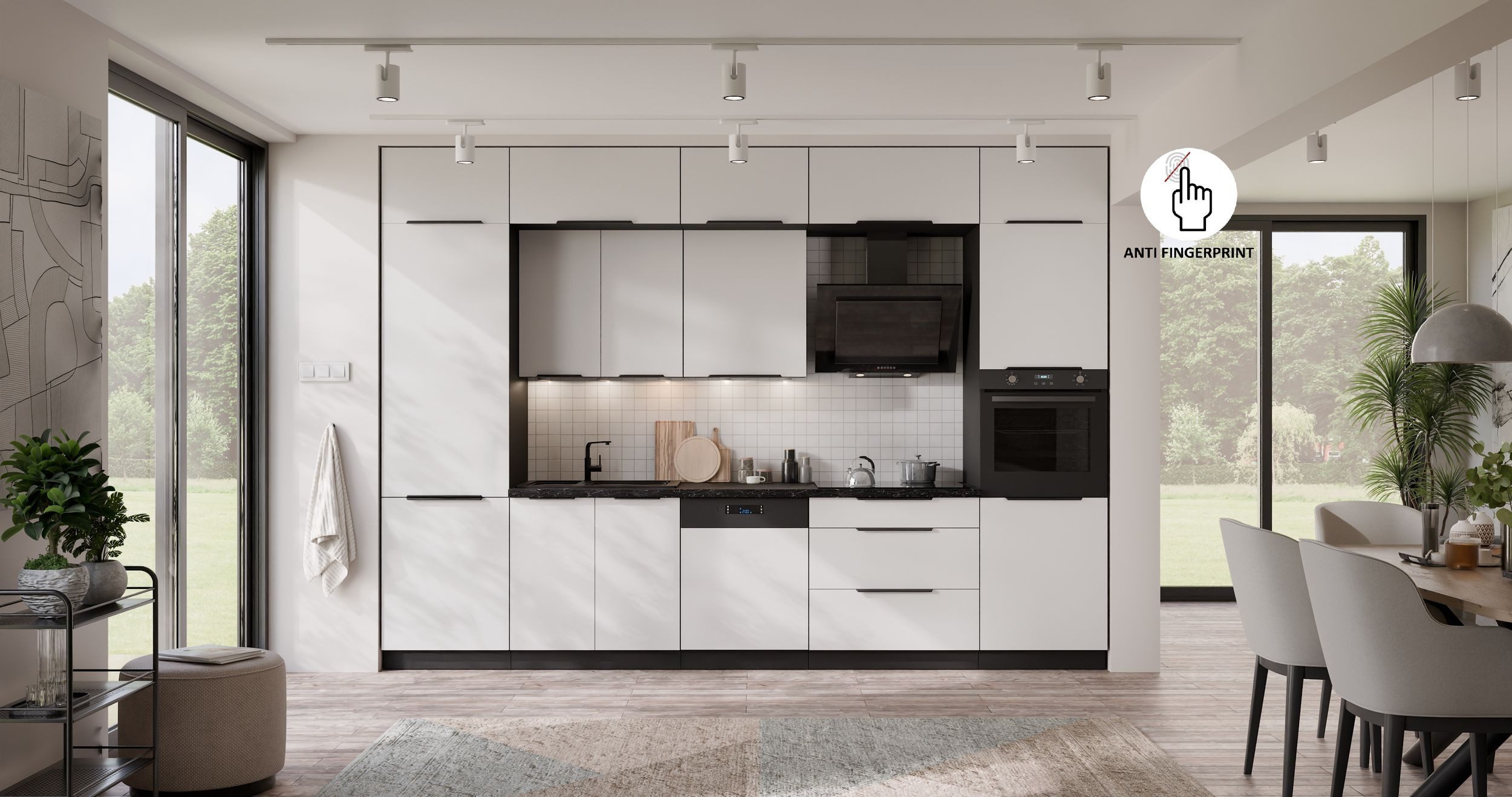 Küchenzeile ARIA K-BL - NAGU 340 cm Anti Fingerprint Küchenblock Küche Einbauküche