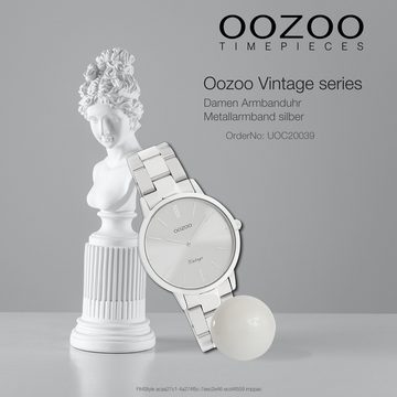 OOZOO Quarzuhr Oozoo Damen Armbanduhr Vintage Series, (Analoguhr), Damenuhr rund, mittel (ca. 34mm), Metallarmband silber, Fashion