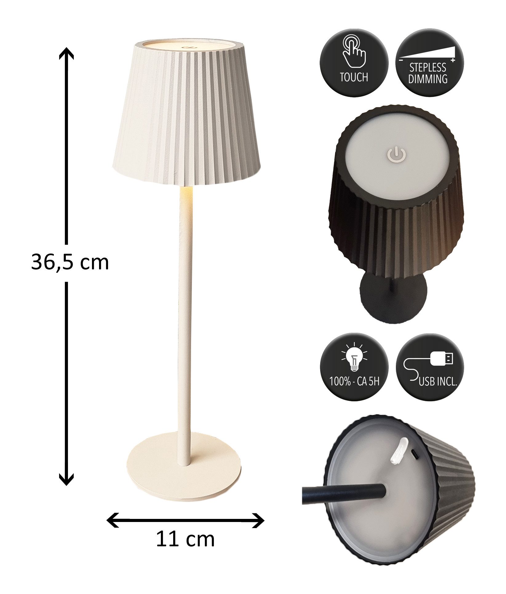 Coen Bakker Deco BV LED Außen-Tischleuchte Touch Tischlampe Dimmbar Akku In-/Outdoor IP44, Touch-Funktion, LED fest verbaut, Kaltweiß, Warmweiß, Tageslichtweiß – Bild 3 von 5