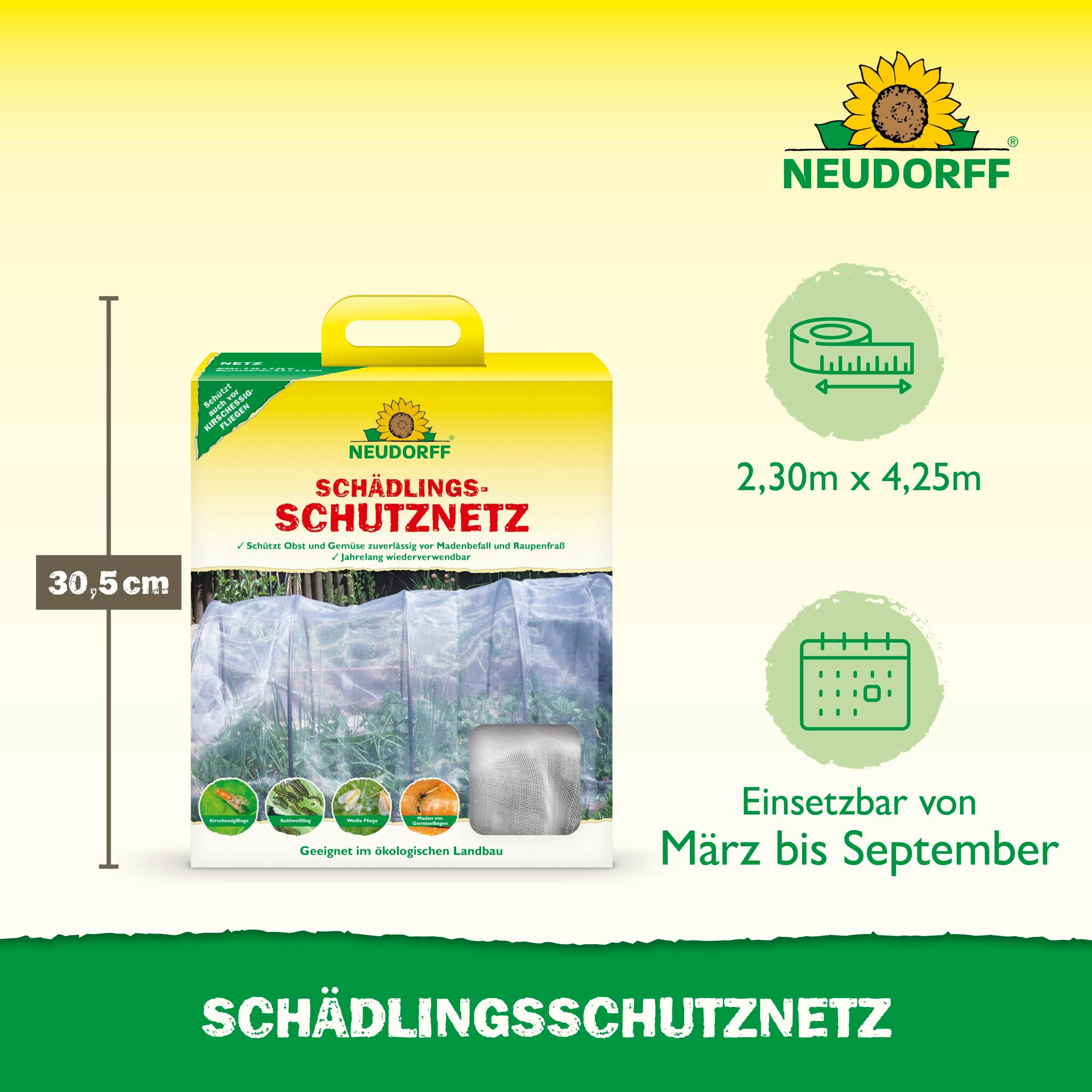 Neudorff Schutznetz SchädlingsschutzNetz 2,30m x 4,25m, (Feinmaschiges Kulturschutznetz schützt Obst und Gemüse im Beet vor Schädlingen, Pflanzenschutznetz für Hochbeet), Gemüseschutznetz verwendbar im ökologischen Landbau