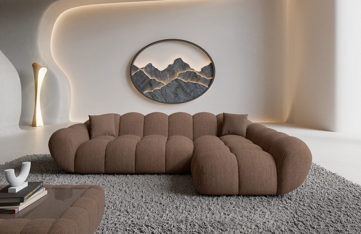 Sofa Dreams Polsterecke Maleron L Form kurz Stoffsofa, Lounge Design, 4-Sitzer, Ottomane rechts, Strukturstoff Bezug in Braun